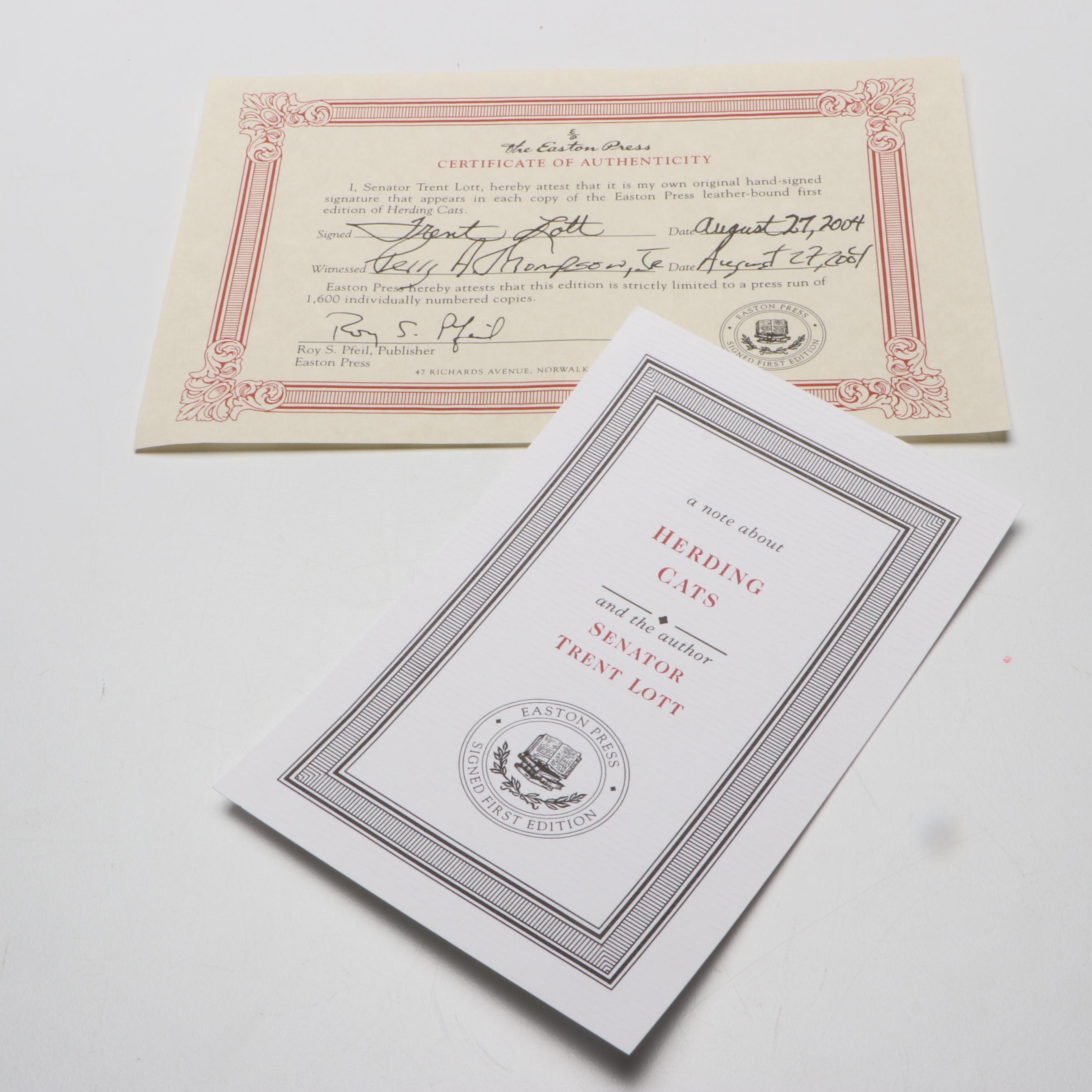 Signed Limited First Edition "Herding Cats" by Trent Lott and More Books