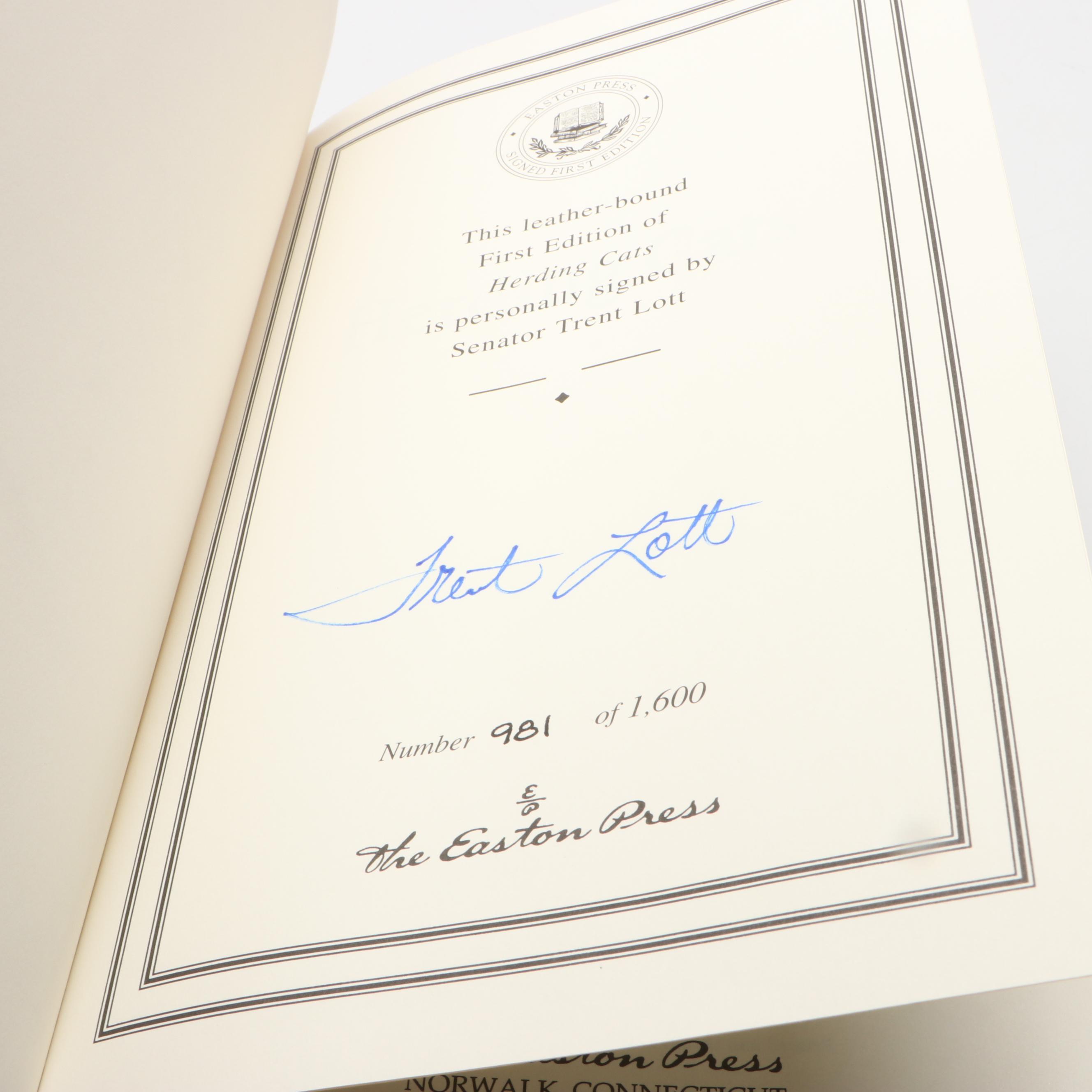 Signed Limited First Edition "Herding Cats" by Trent Lott and More Books