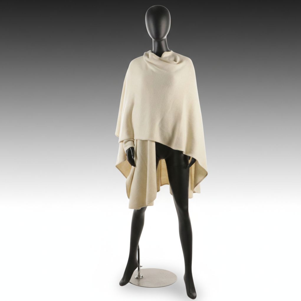 Halston Ivory Cashmere Wool Knit Wrap, 1970s