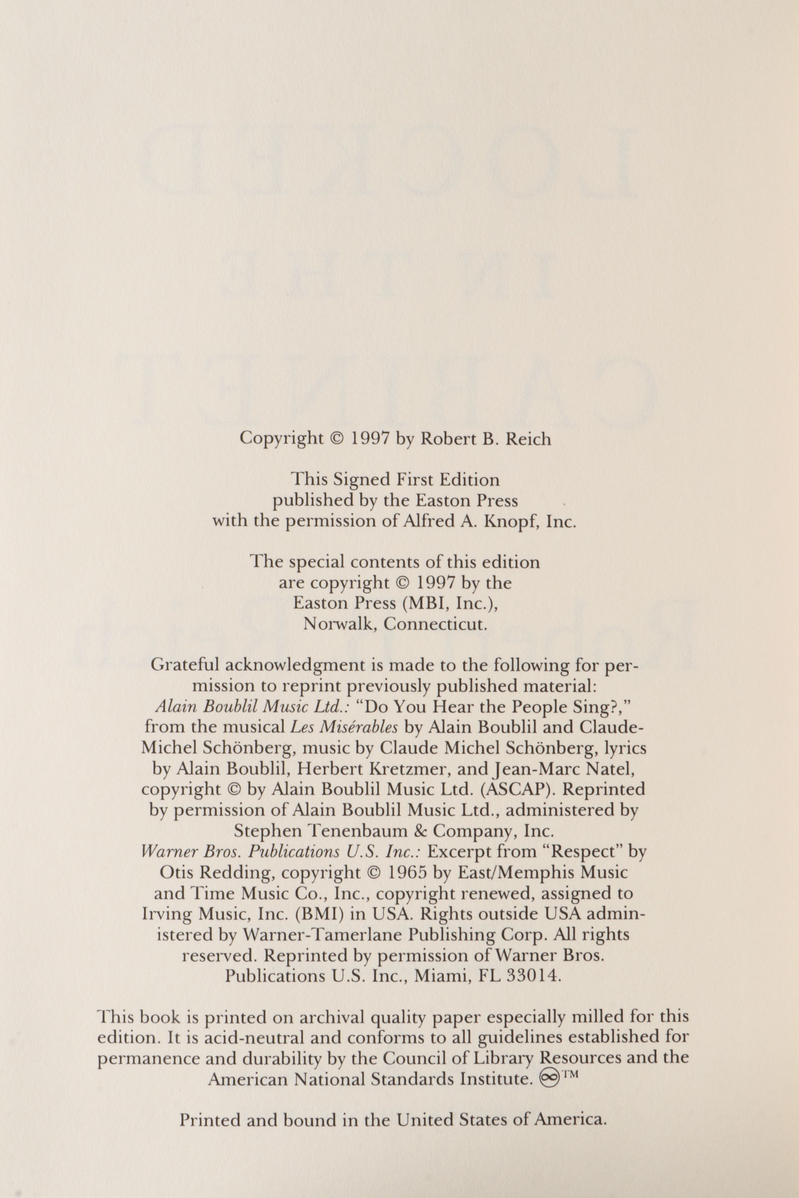 Signed Limited First Edition "Locked in the Cabinet" by Robert B. Reich and More