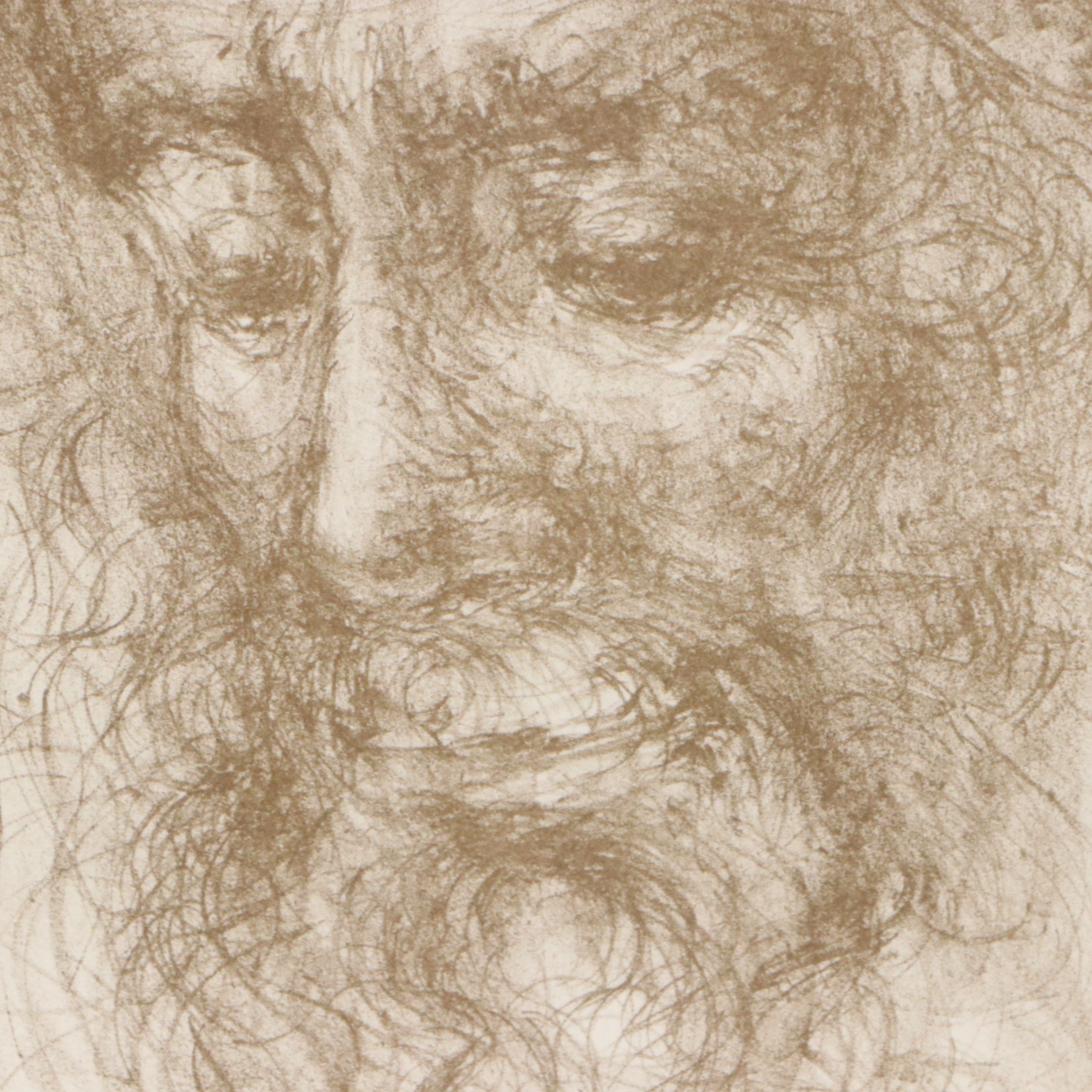 Edna Hibel Plotkin Portrait Lithograph "Bearded Man"