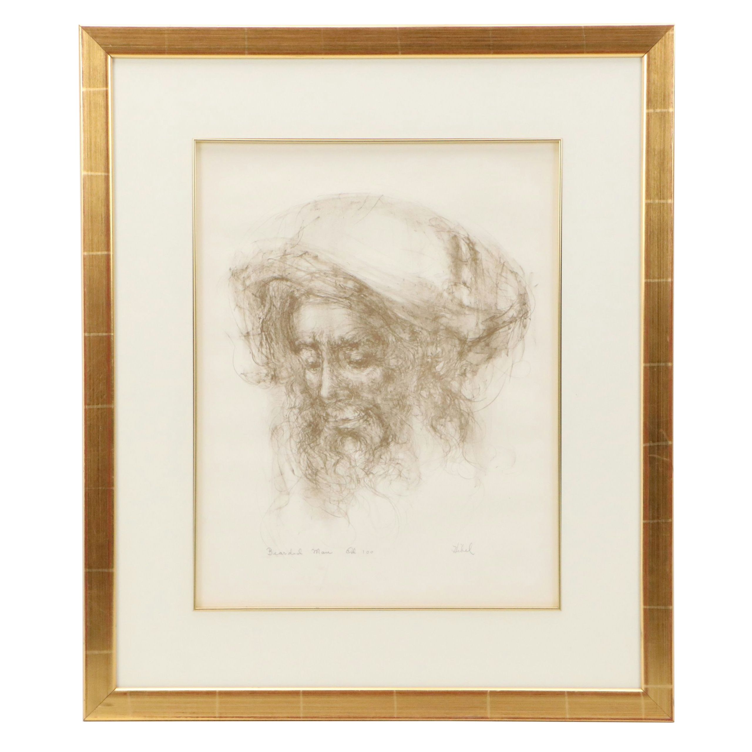 Edna Hibel Plotkin Portrait Lithograph "Bearded Man"