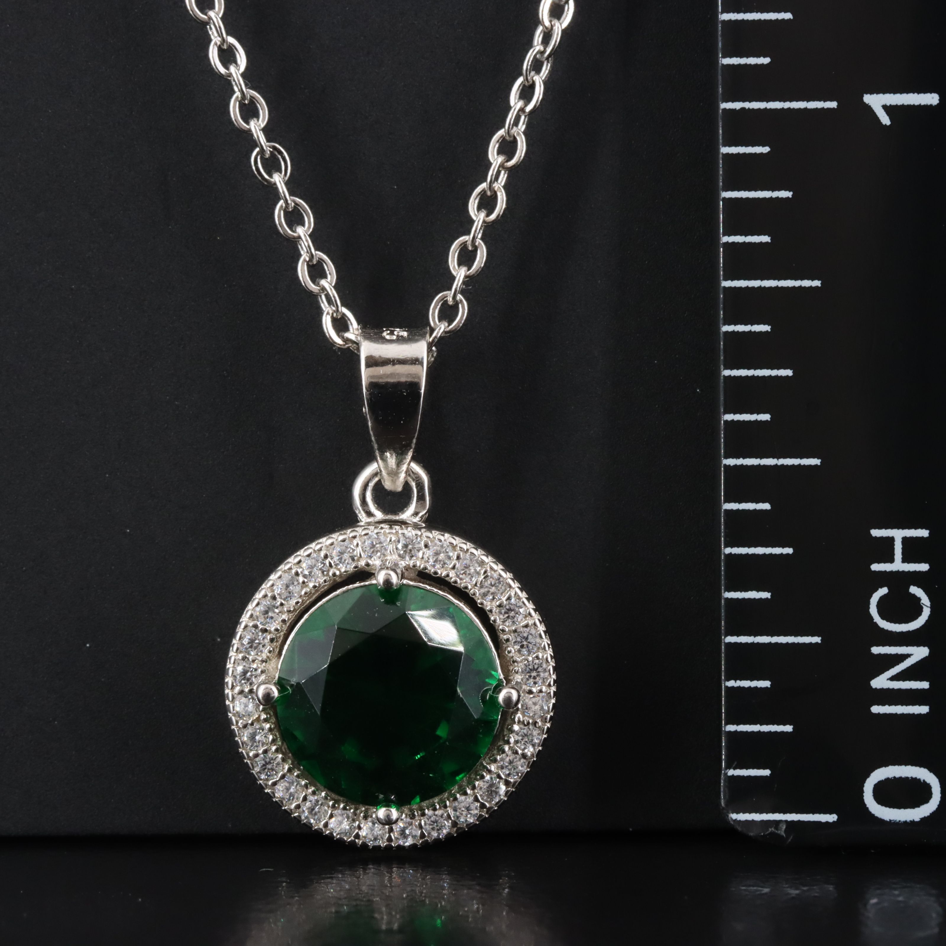 Sterling Glass and CZ Halo Pendant Necklace