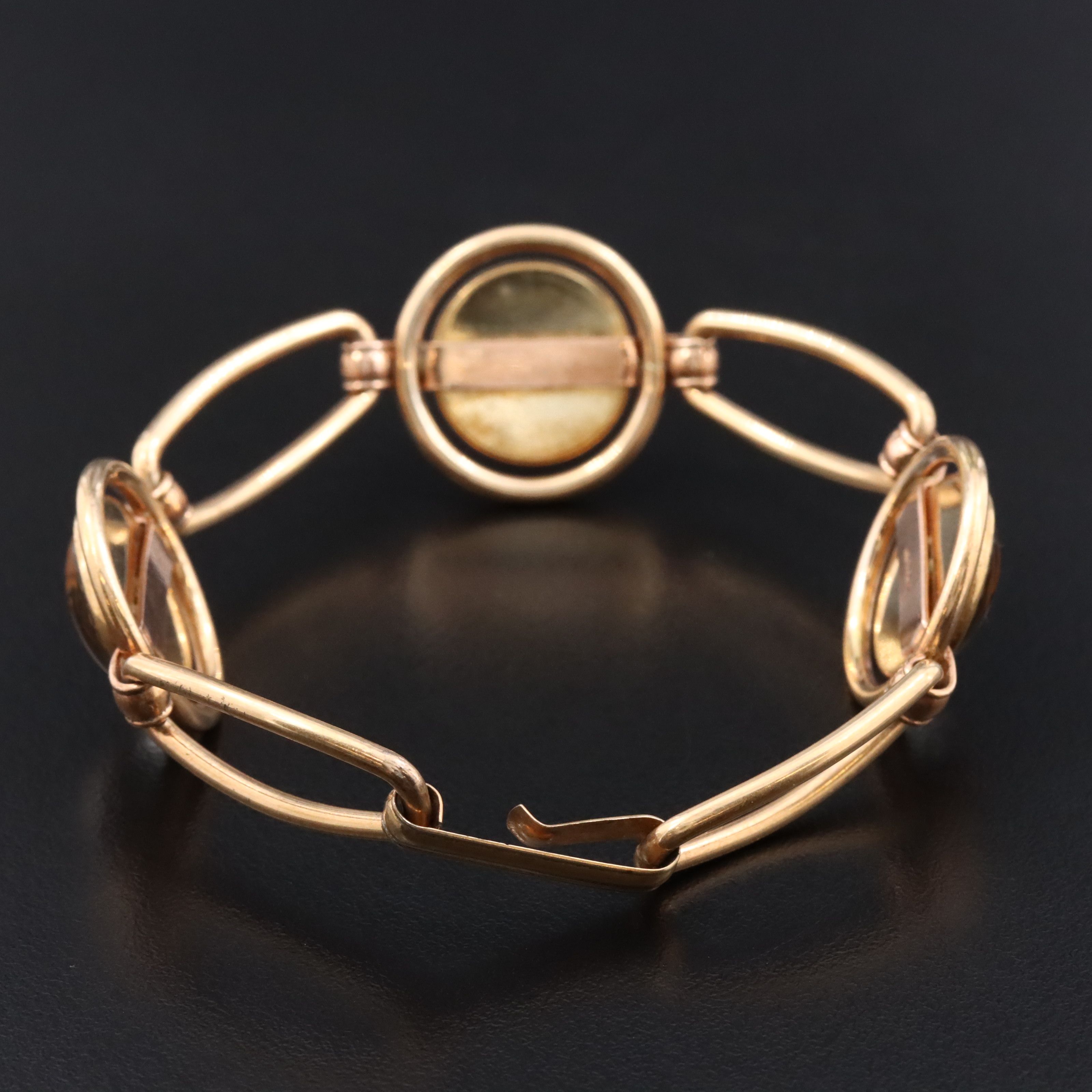 1940s Krementz Reverse Intaglio Painted Fox Hunt & Equestrian Bracelet