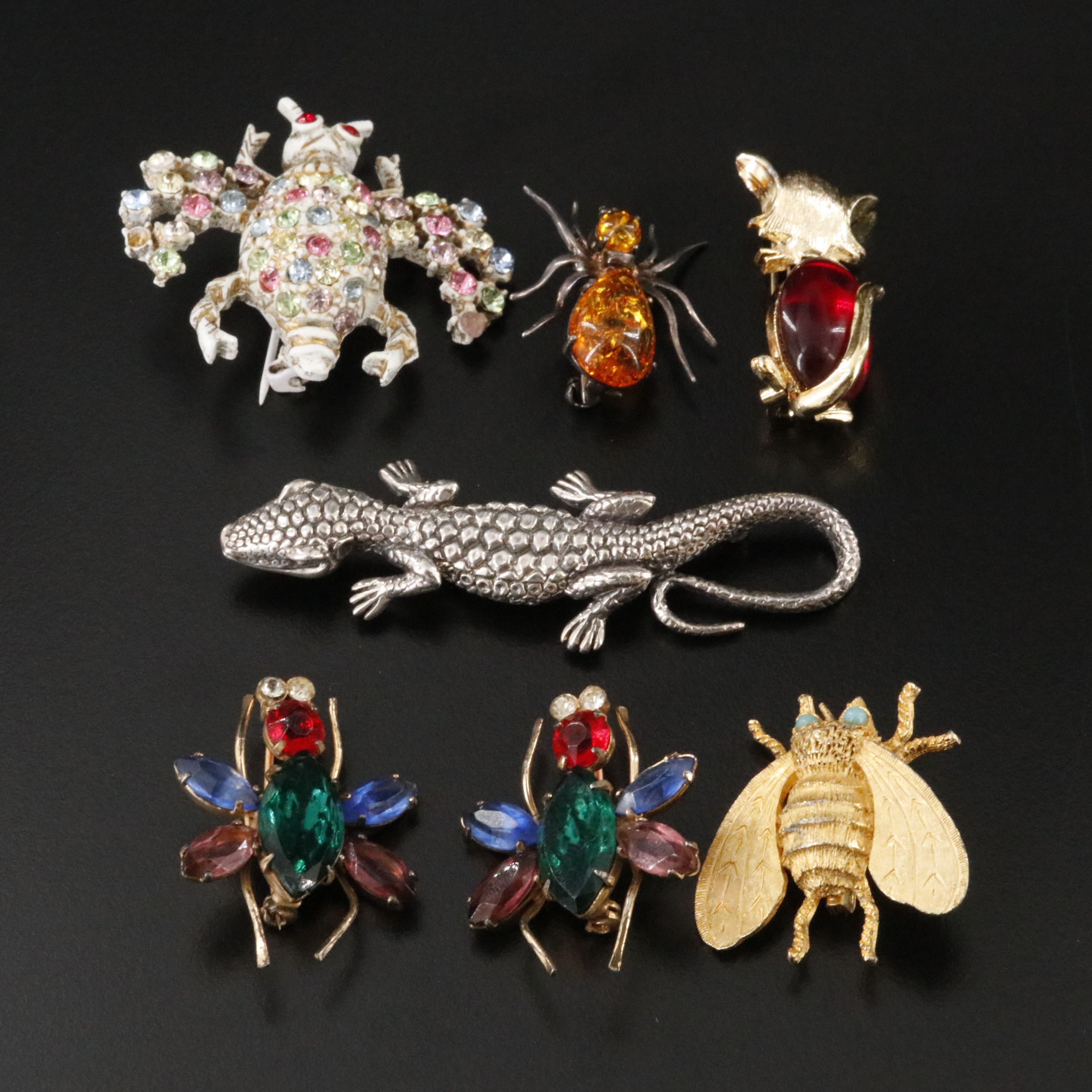 Judith Green, Sterling Amber Spider and Lizard Featured in Animal Themed Pins