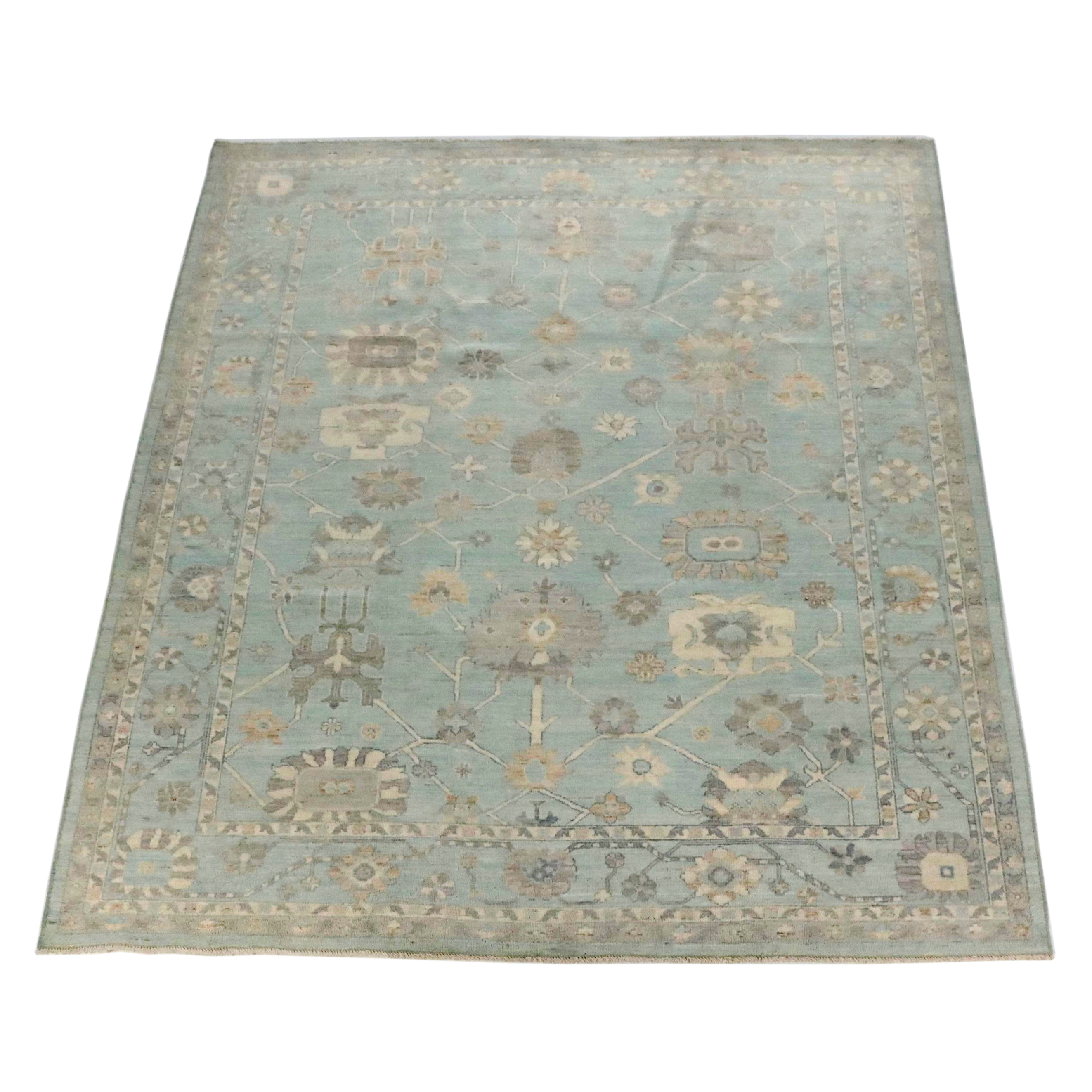 9'3 x 12'1 Hand-Knotted Indo-Turkish Oushak Room-Sized Rug
