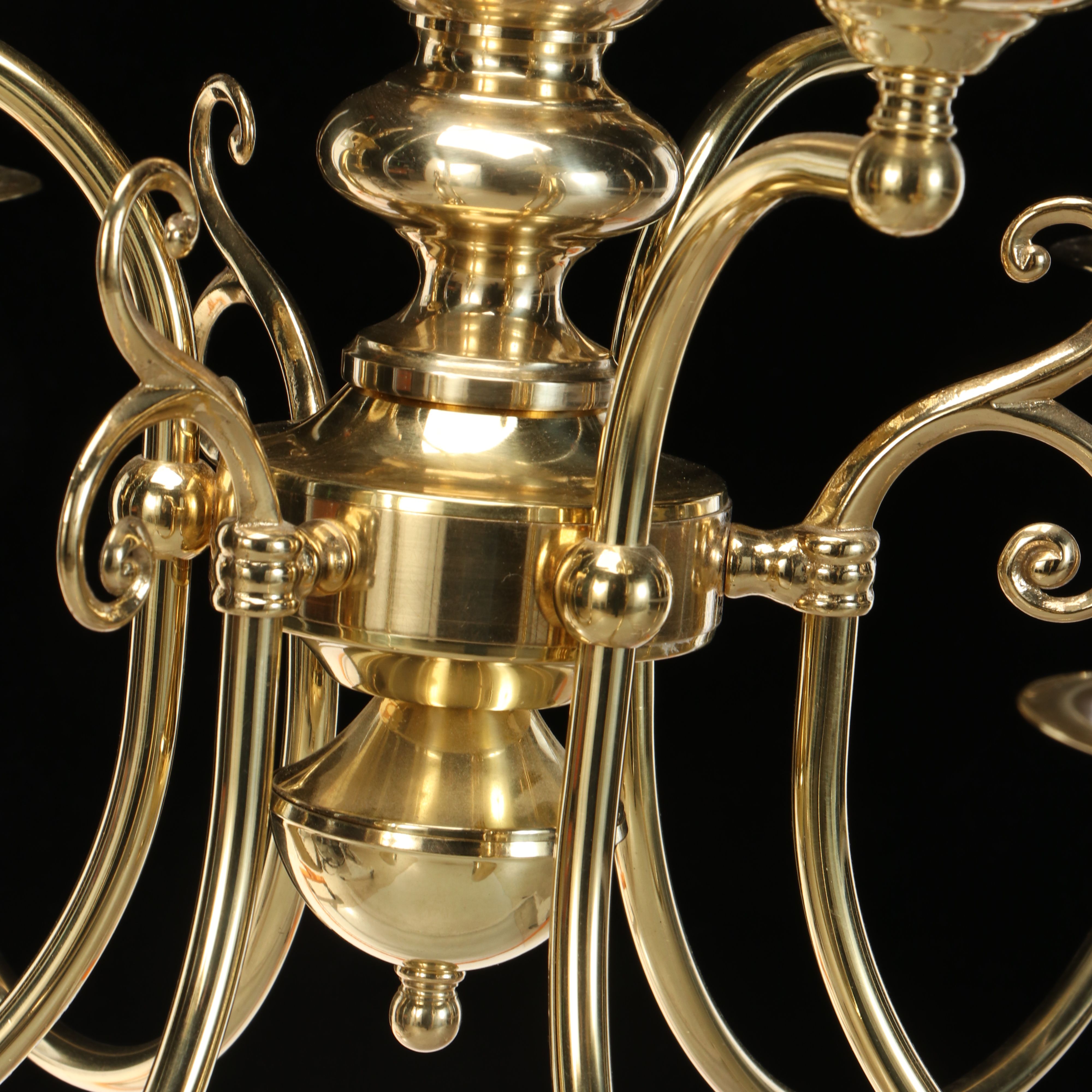 Dutch Baroque Style Brass Chandelier with Matching Wall Sconces