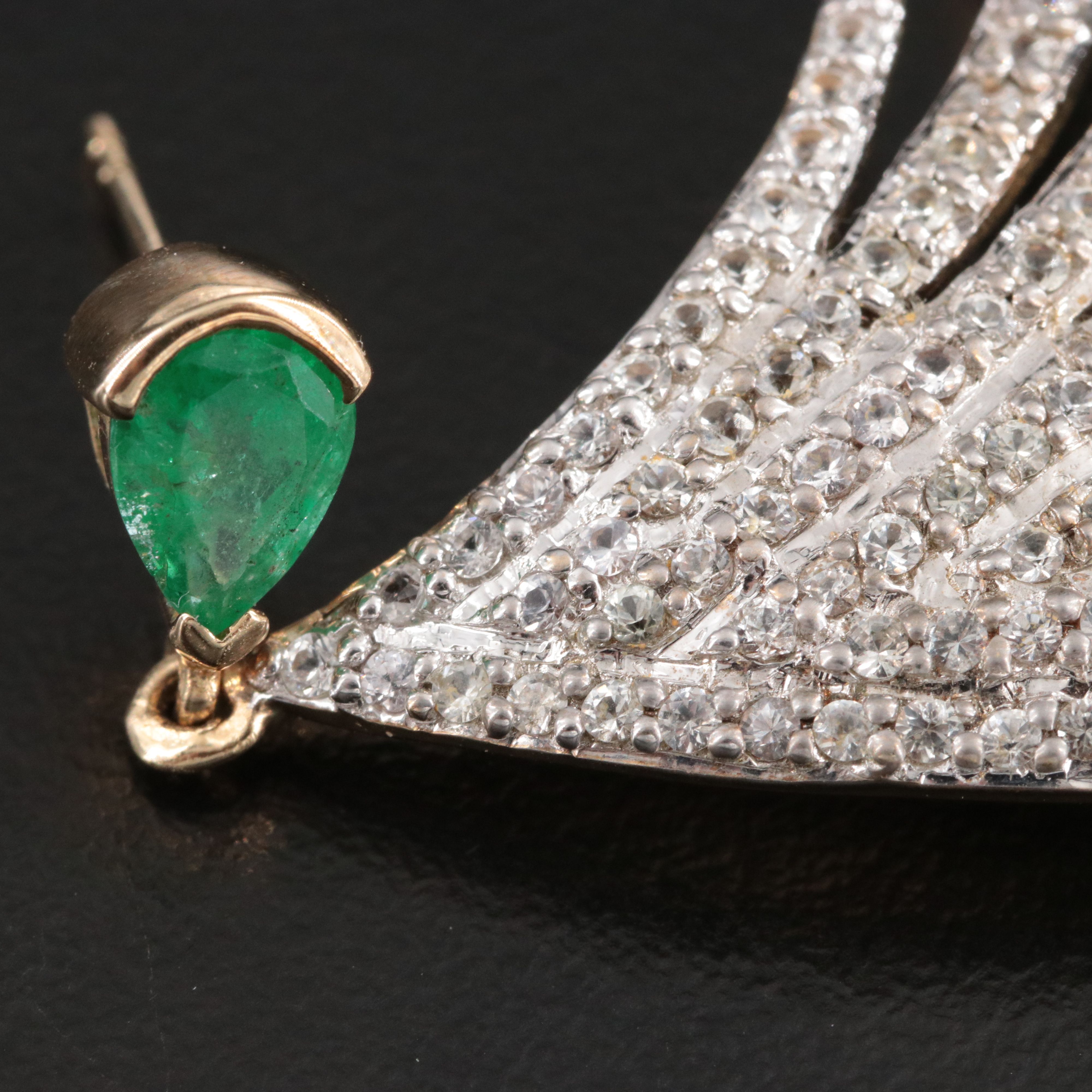 9K Emerald and White Topaz Spray Earrings