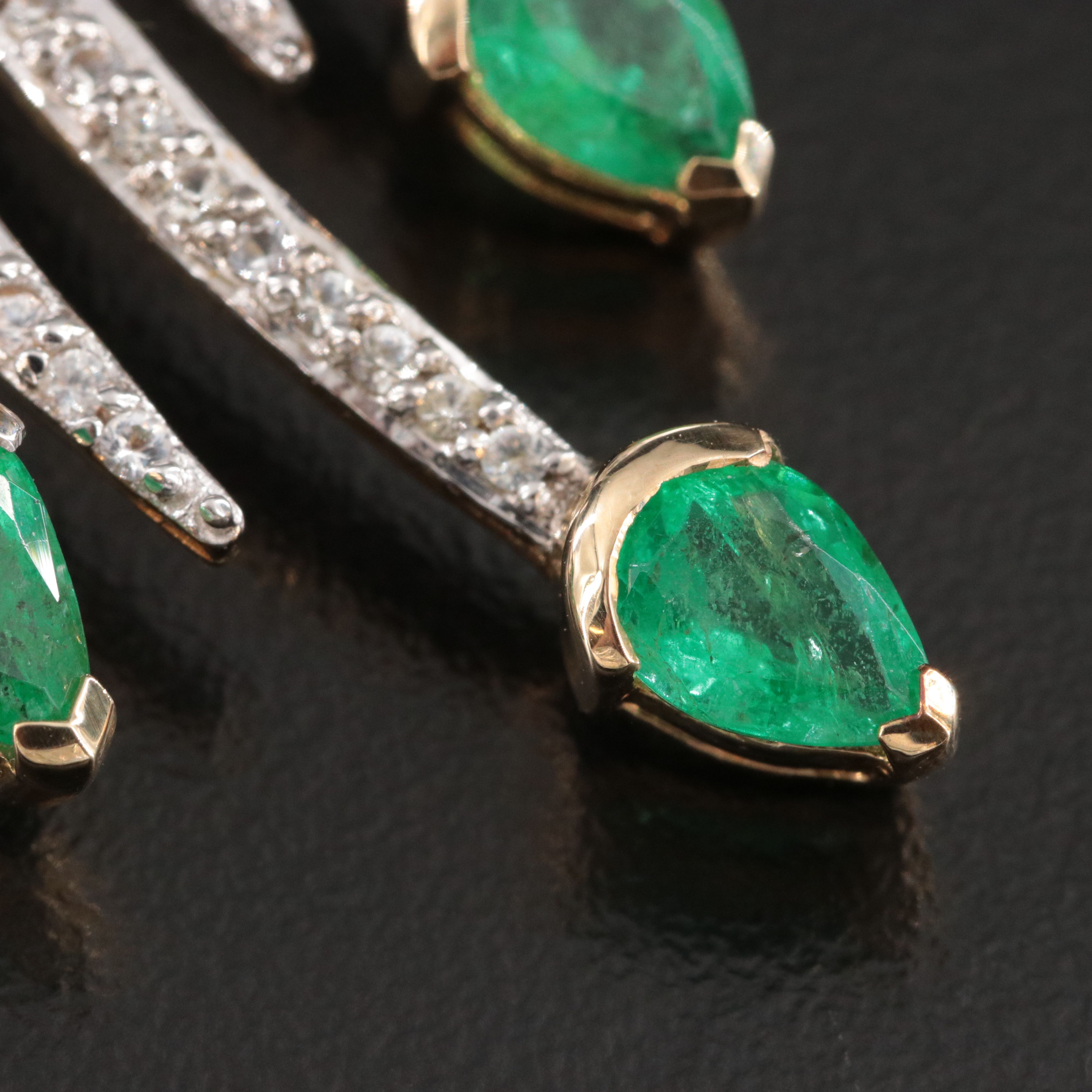 9K Emerald and White Topaz Spray Earrings