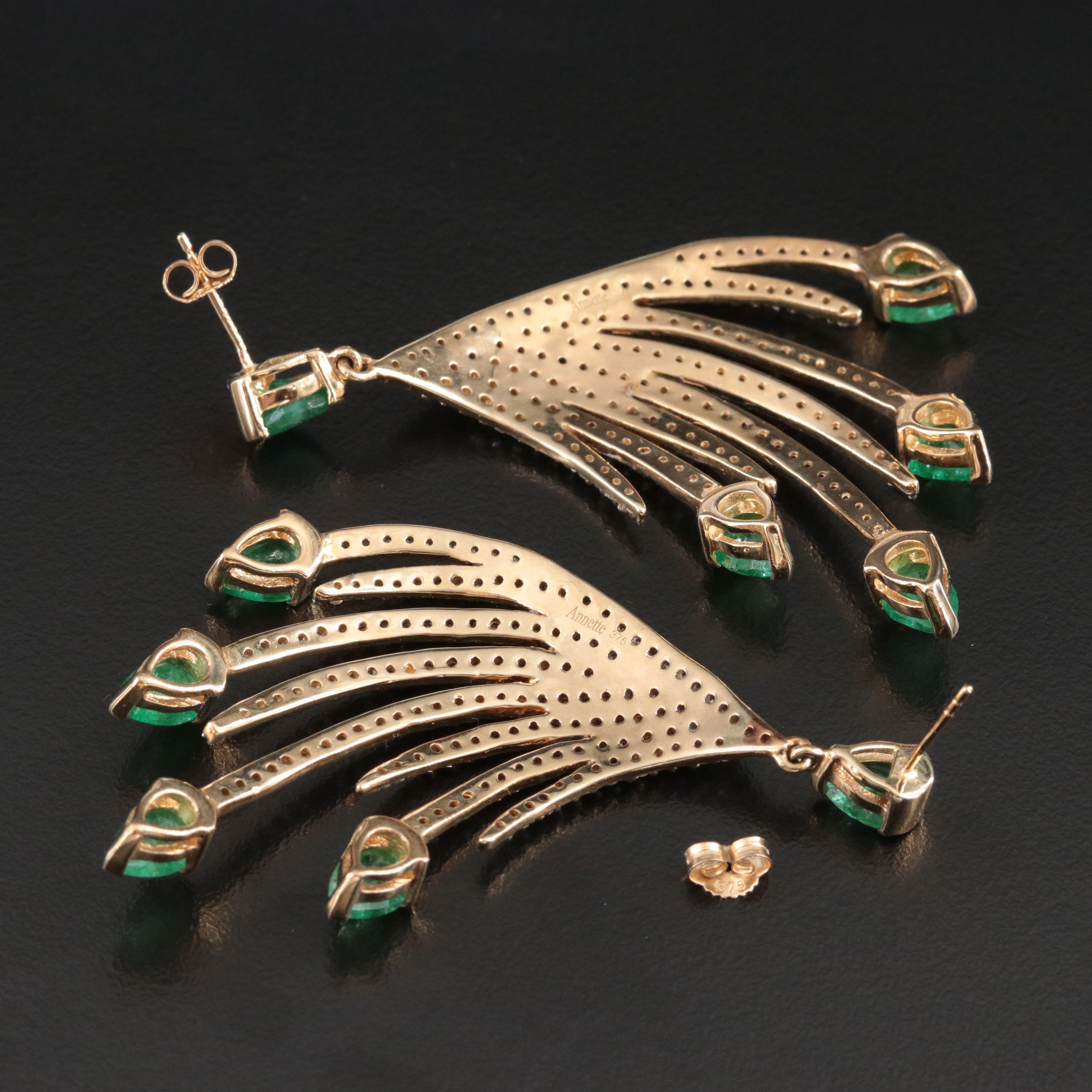 9K Emerald and White Topaz Spray Earrings