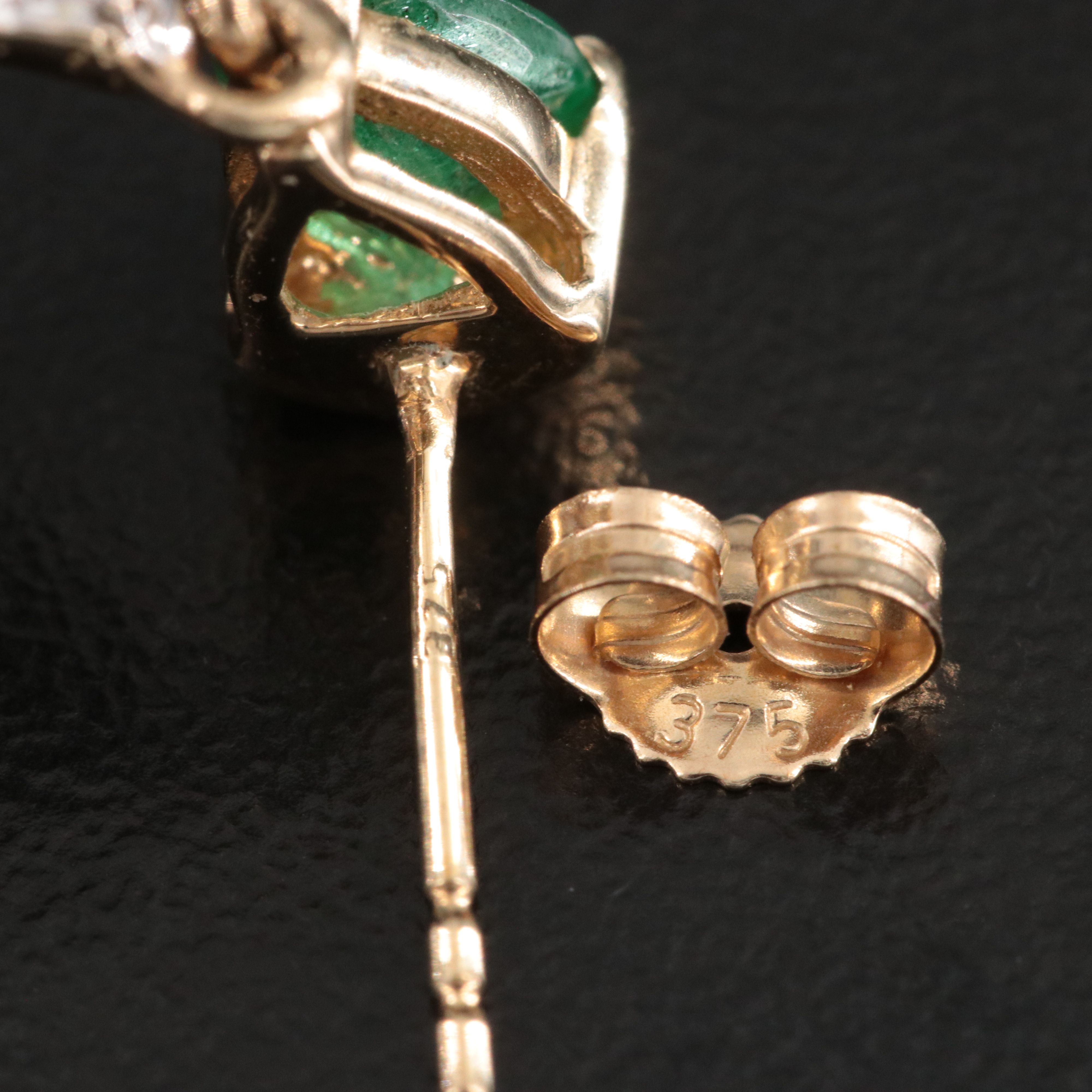 9K Emerald and White Topaz Spray Earrings