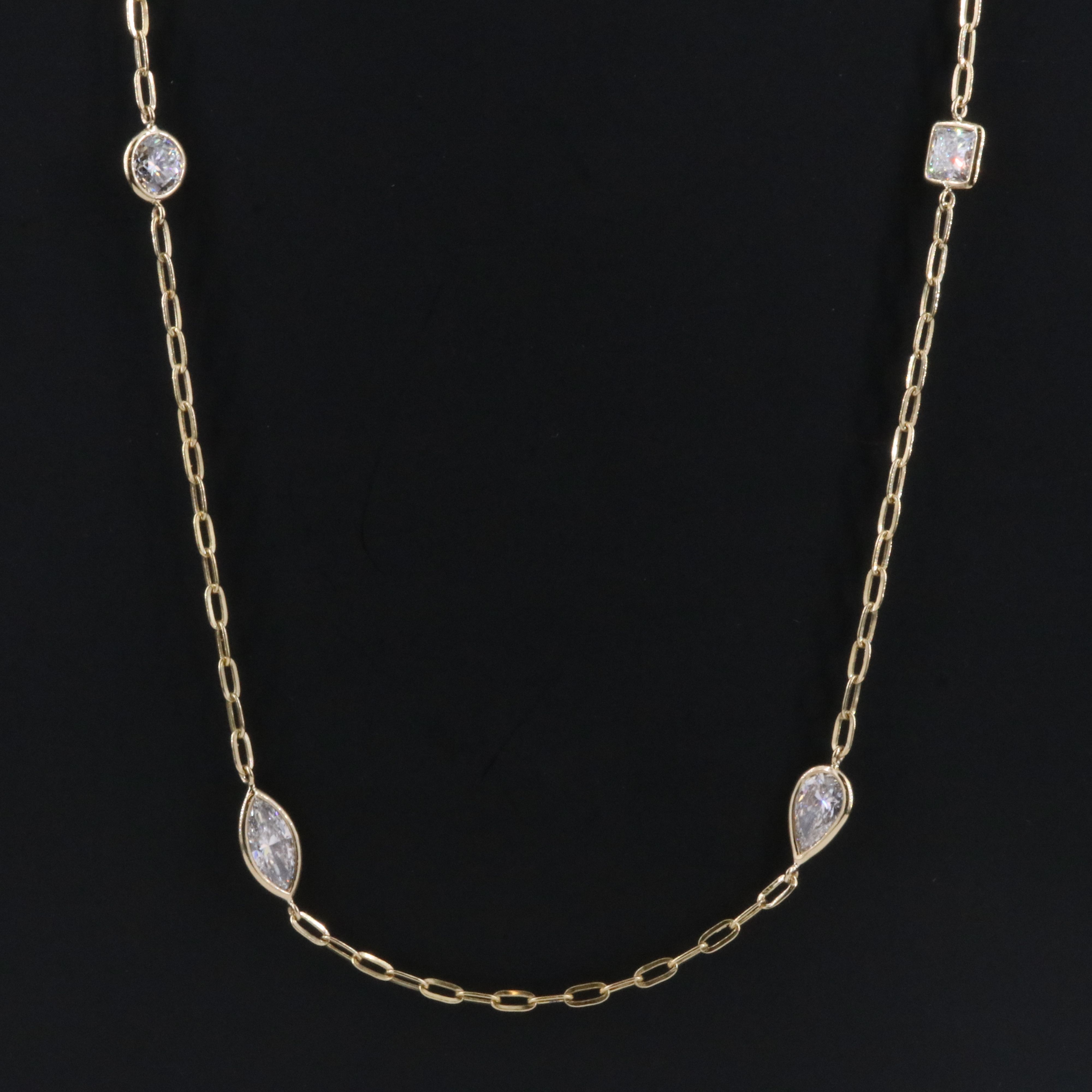 14K 4.20 CTW Lab Grown Diamond Mixed Shape Bezel Station Necklace