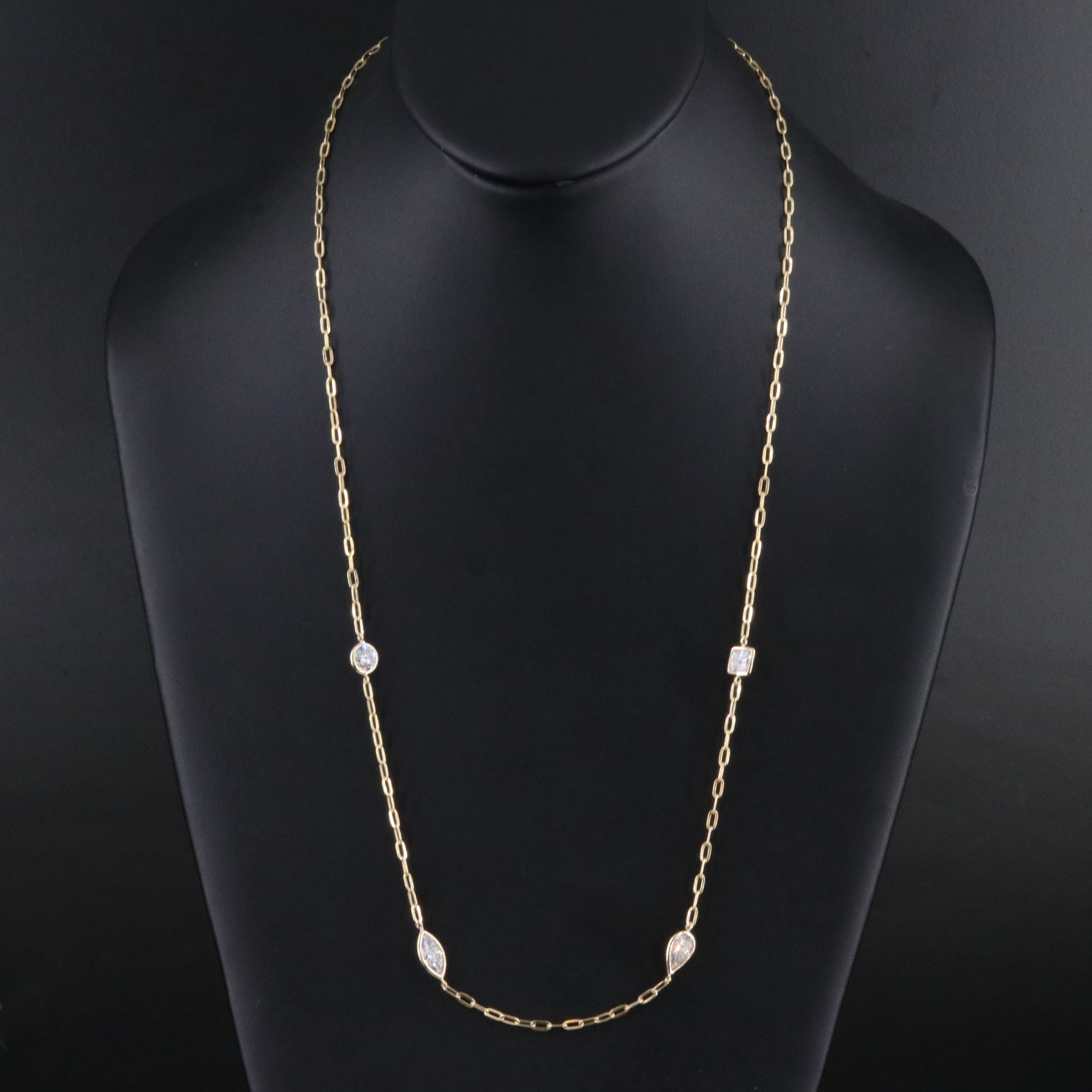 14K 4.20 CTW Lab Grown Diamond Mixed Shape Bezel Station Necklace