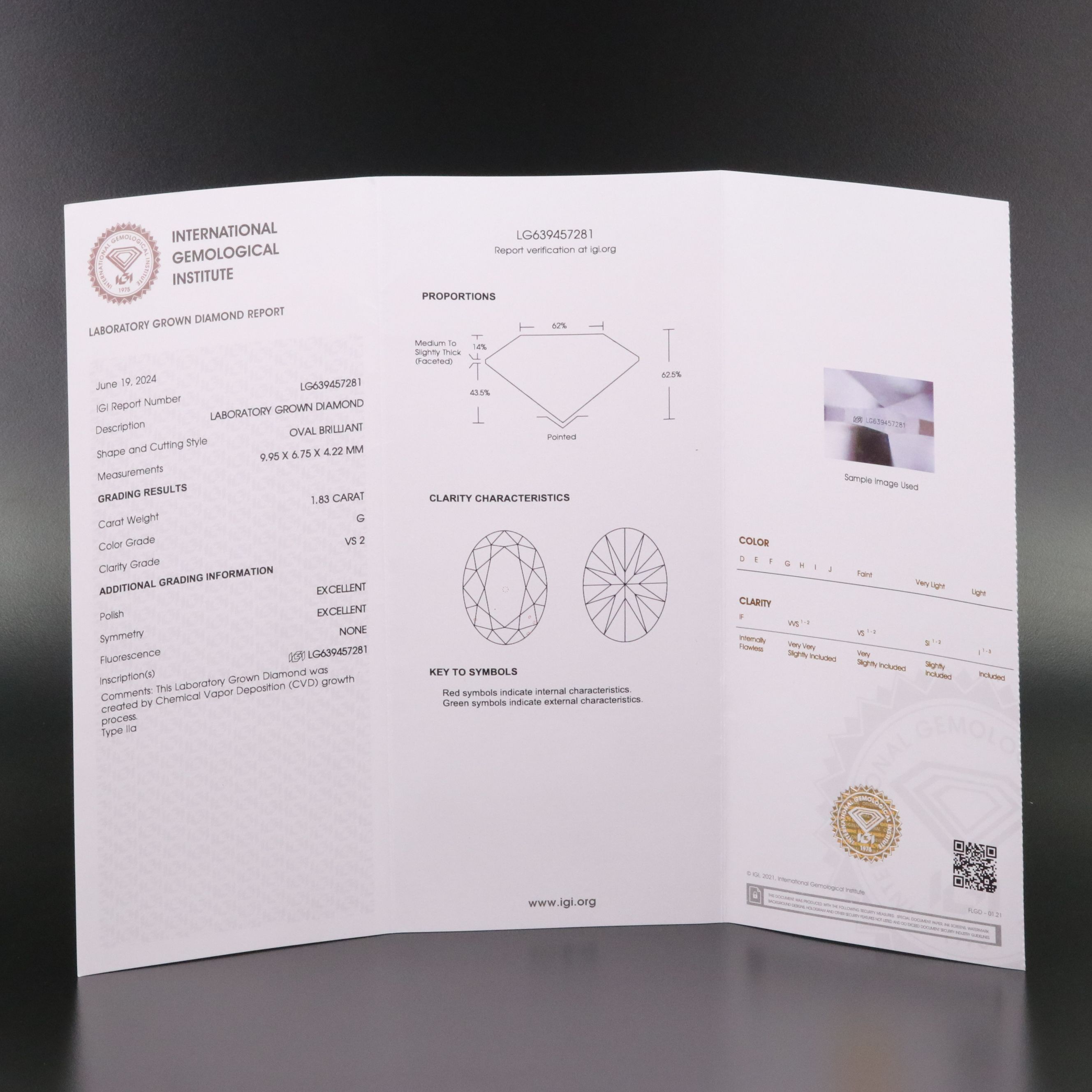 Loose 1.83 CT Lab Grown Diamond with IGI Report