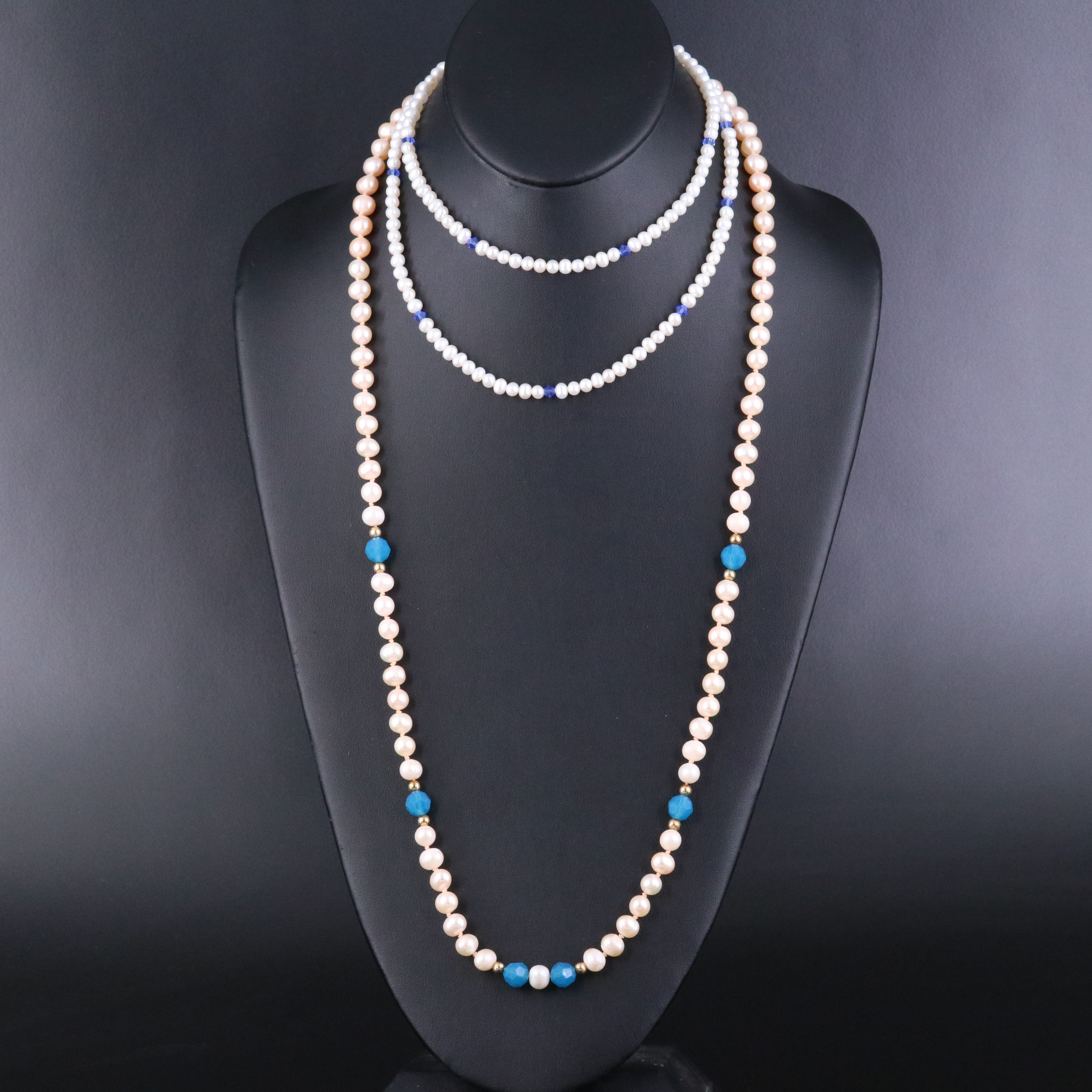 Pearl Necklaces with Gold-Filled Clasps and Glass Bead Accents