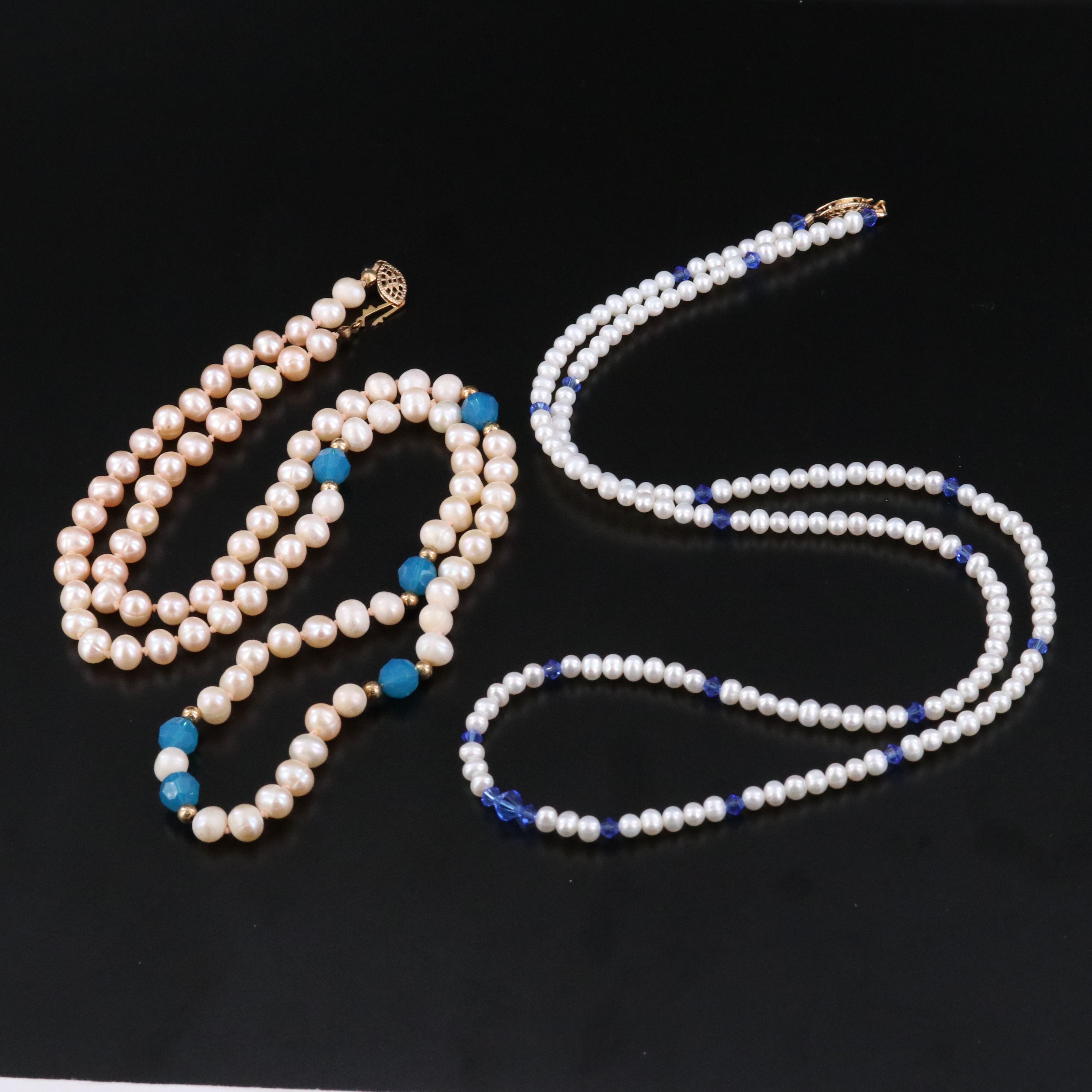 Pearl Necklaces with Gold-Filled Clasps and Glass Bead Accents