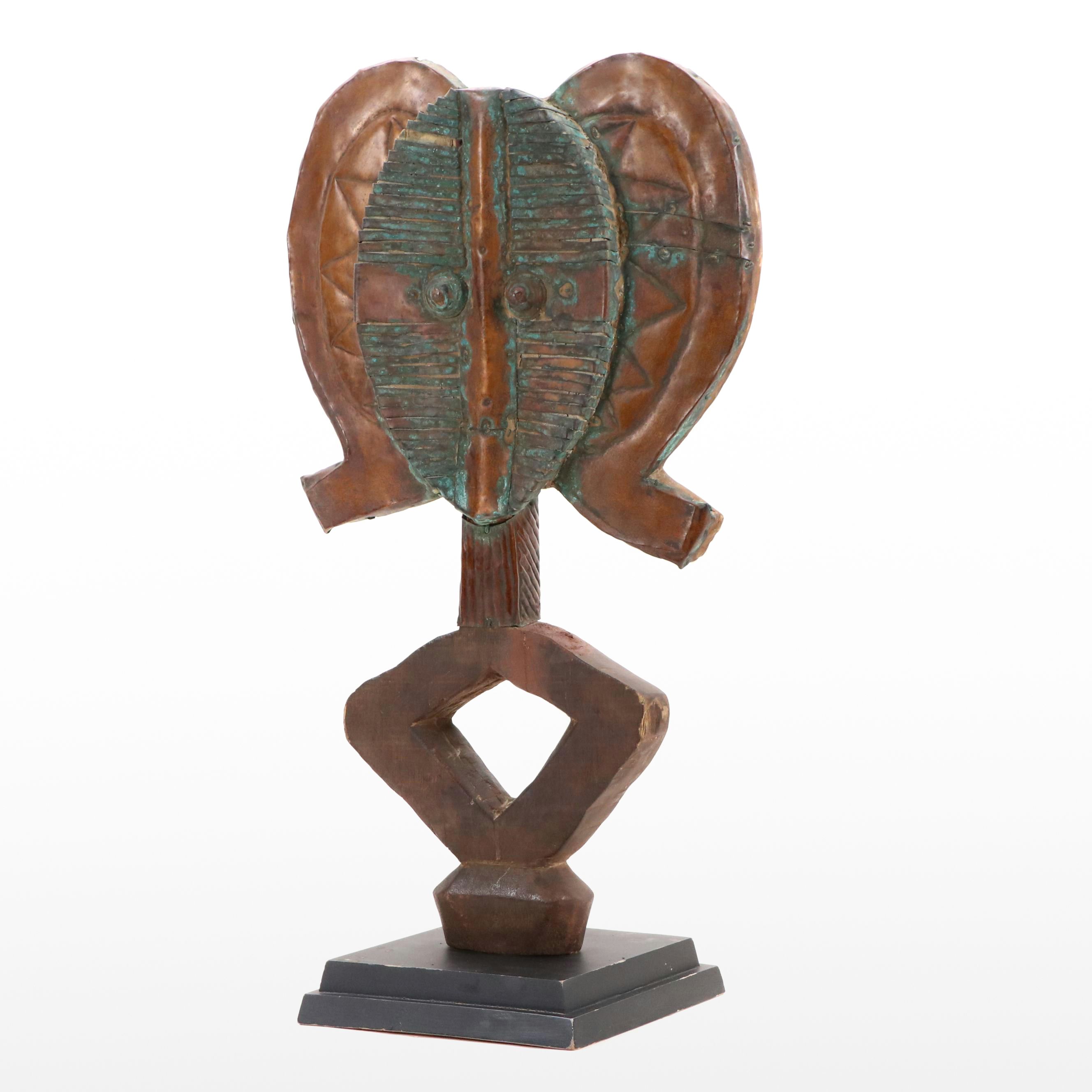 Gabonese Bakota "Mbulu Ngulu" Carved Wood and Copper Ancestor Reliquary