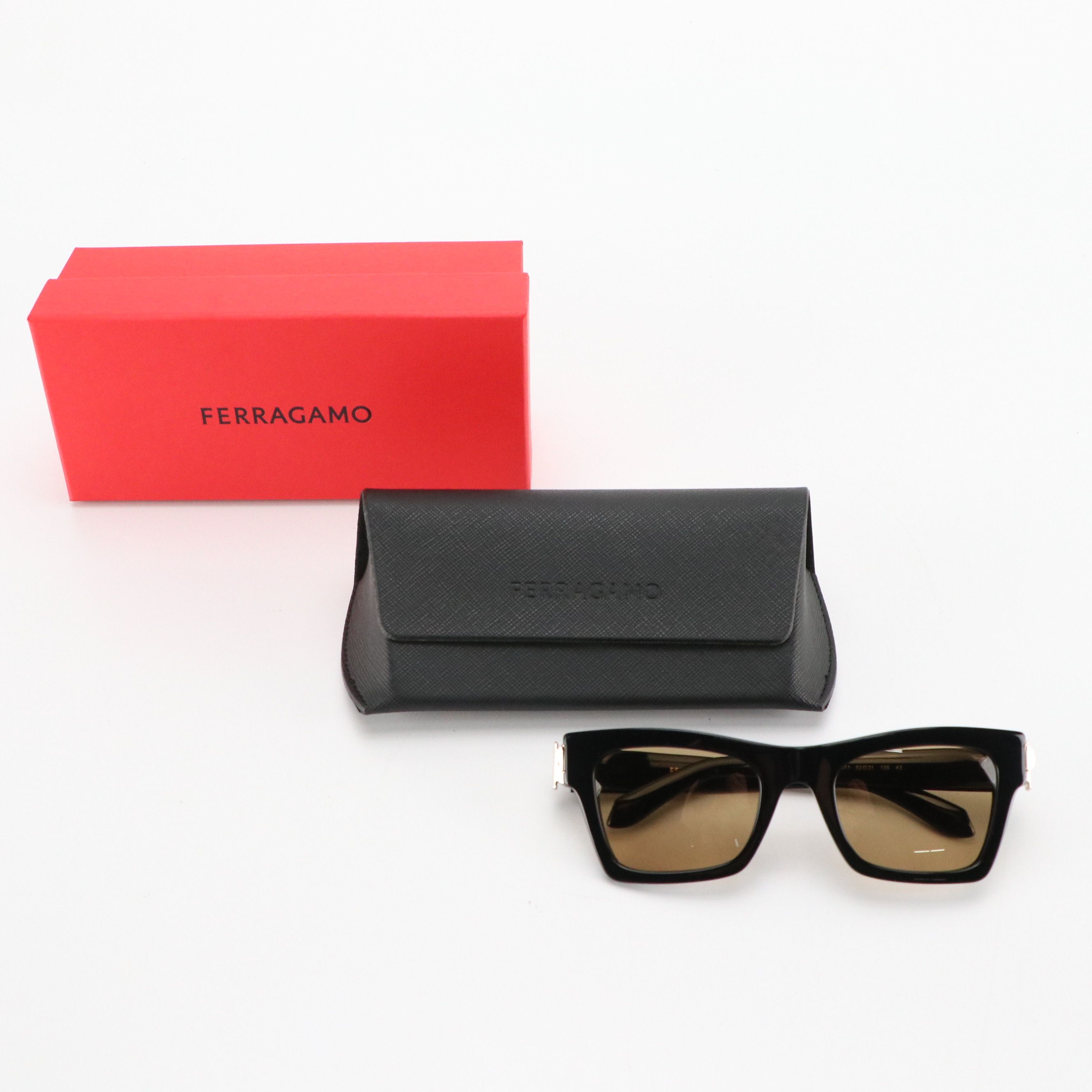 Salvatore Ferragamo SF2013S Black Square Modified Cat Eye Sunglasses With Case