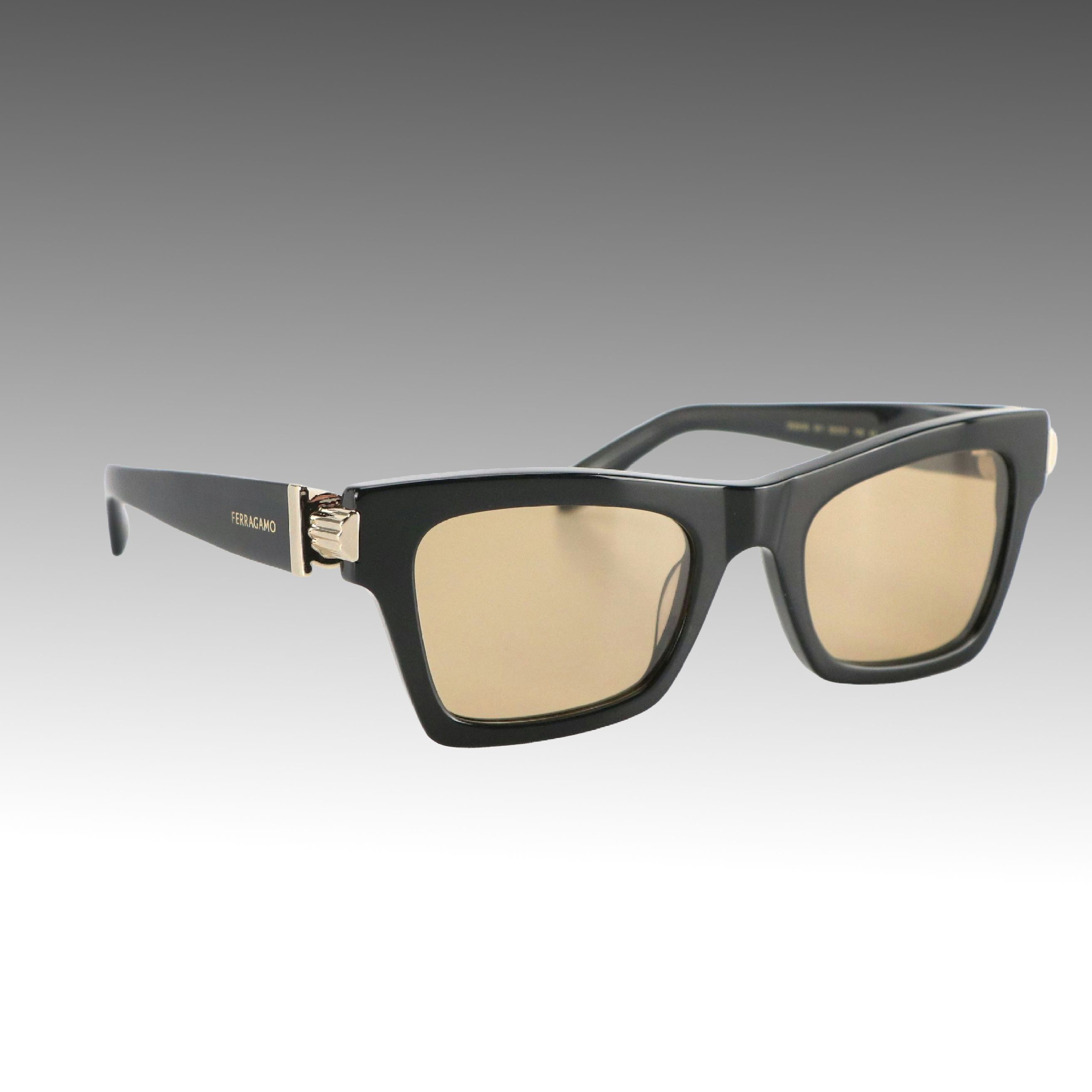 Salvatore Ferragamo SF2013S Black Square Modified Cat Eye Sunglasses With Case