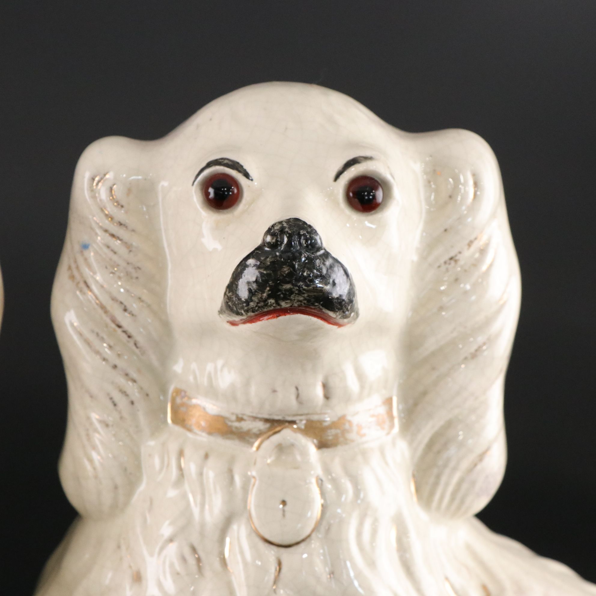 Pair of Staffordshire Spaniels with Glass Eyes, Late 19th/ Early 20th Century