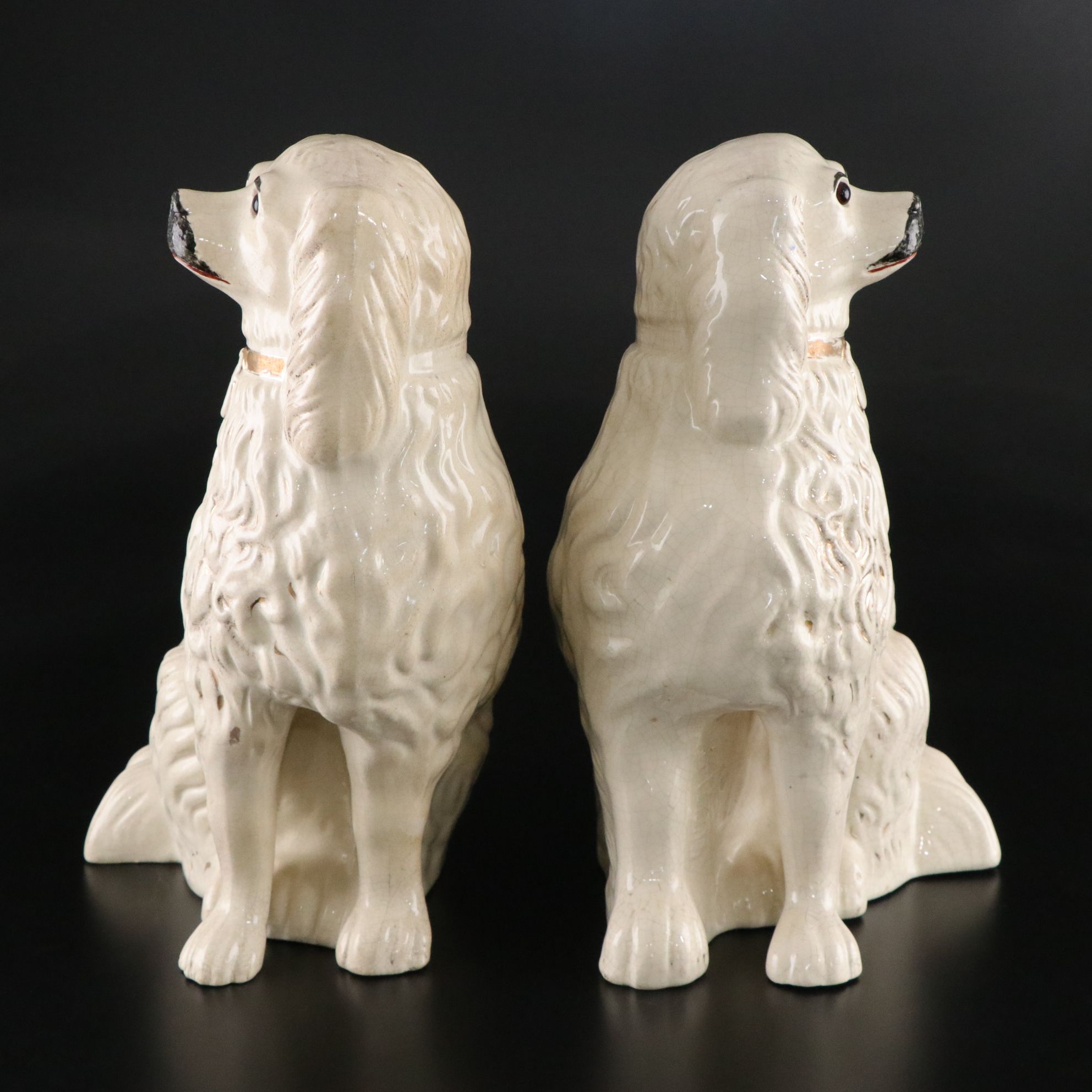 Pair of Staffordshire Spaniels with Glass Eyes, Late 19th/ Early 20th Century