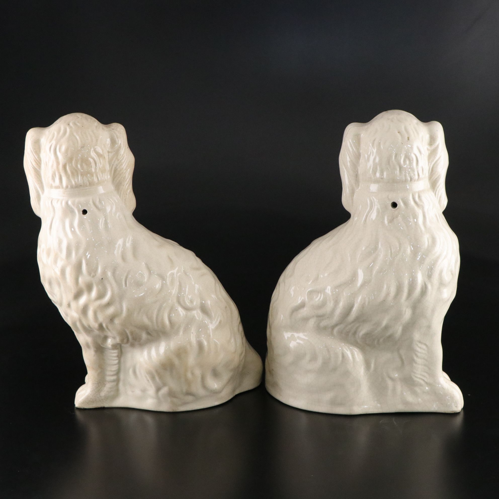 Pair of Staffordshire Spaniels with Glass Eyes, Late 19th/ Early 20th Century
