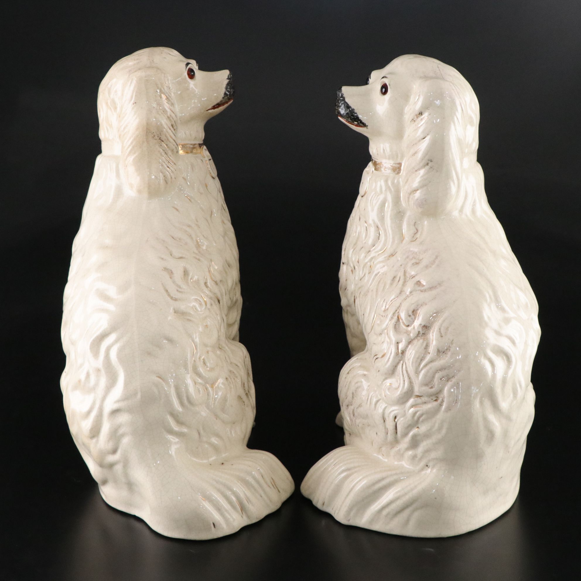 Pair of Staffordshire Spaniels with Glass Eyes, Late 19th/ Early 20th Century