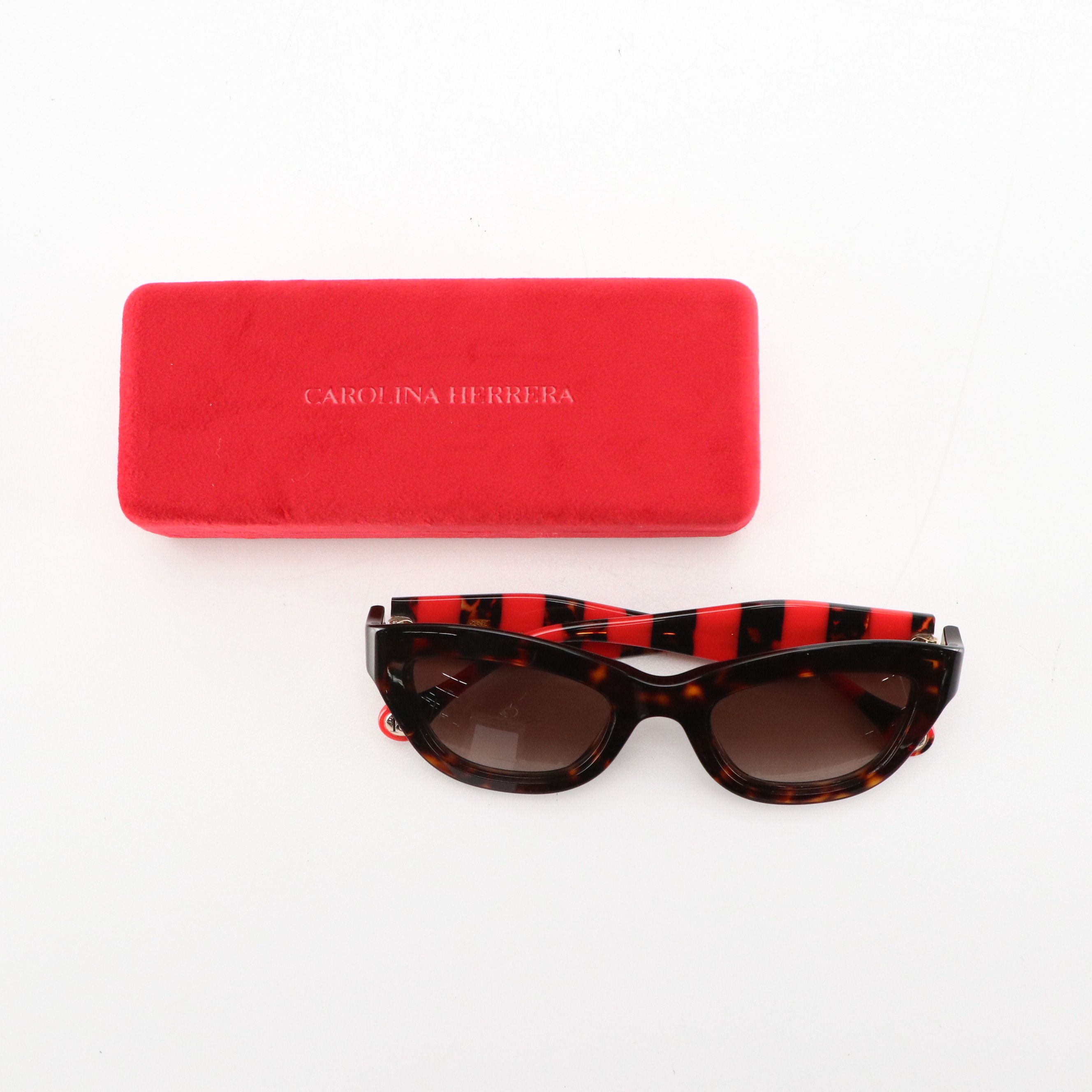 Carolina Herrera HER0086/S Havana and Red Striped Cat Eye Sunglasses with Case