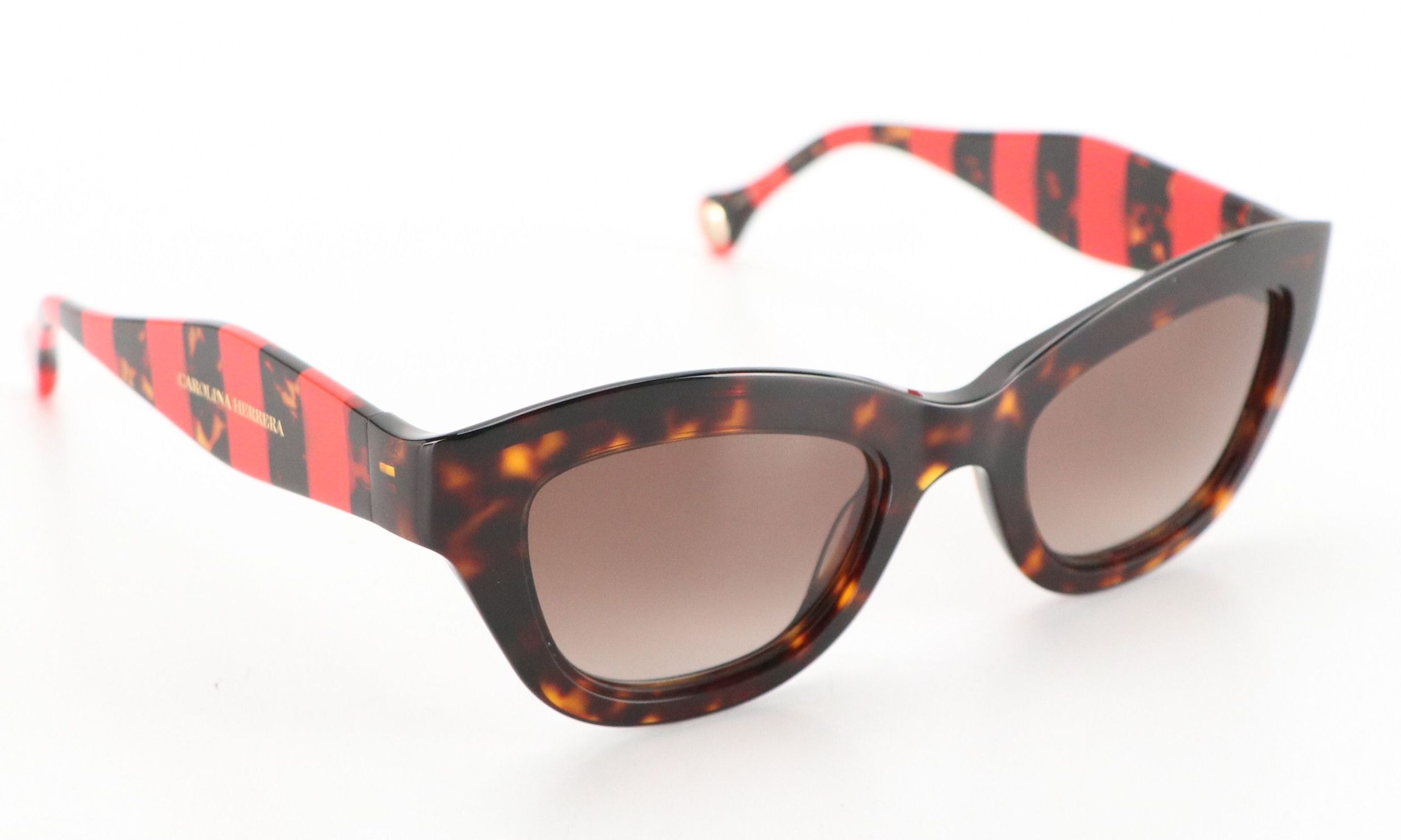 Carolina Herrera HER0086/S Havana and Red Striped Cat Eye Sunglasses with Case