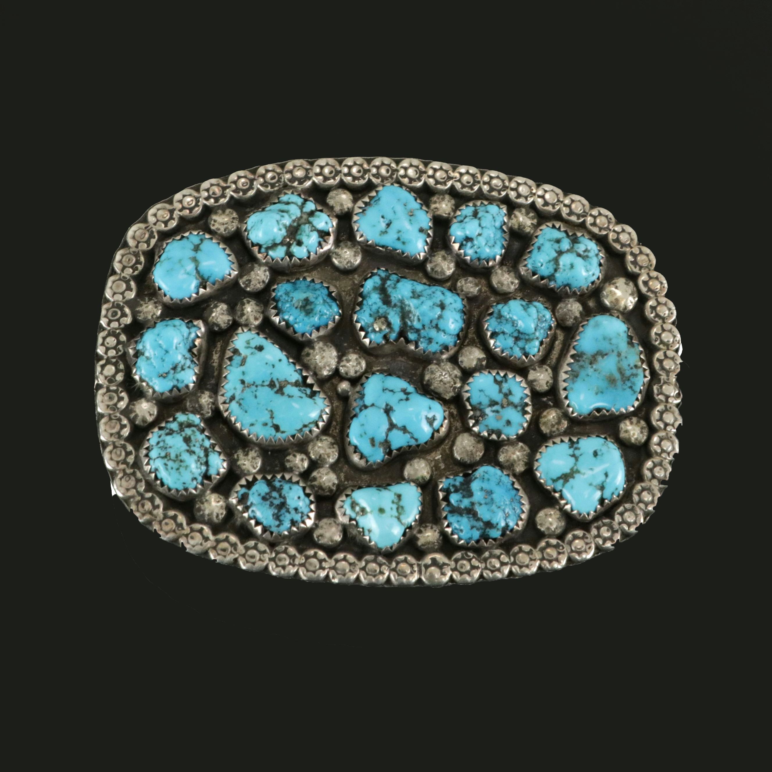 Southwestern Sterling Silver Turquoise Belt Buckle