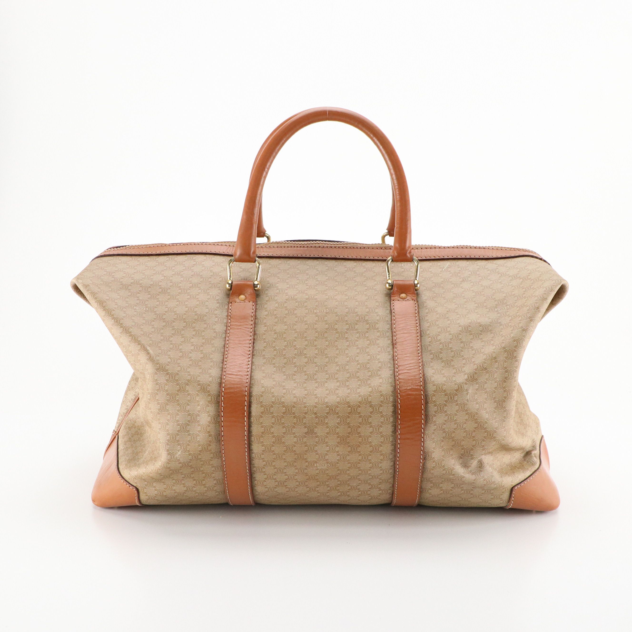Celine Expandable Weekender Bag in Macadam Canvas with Leather Trim