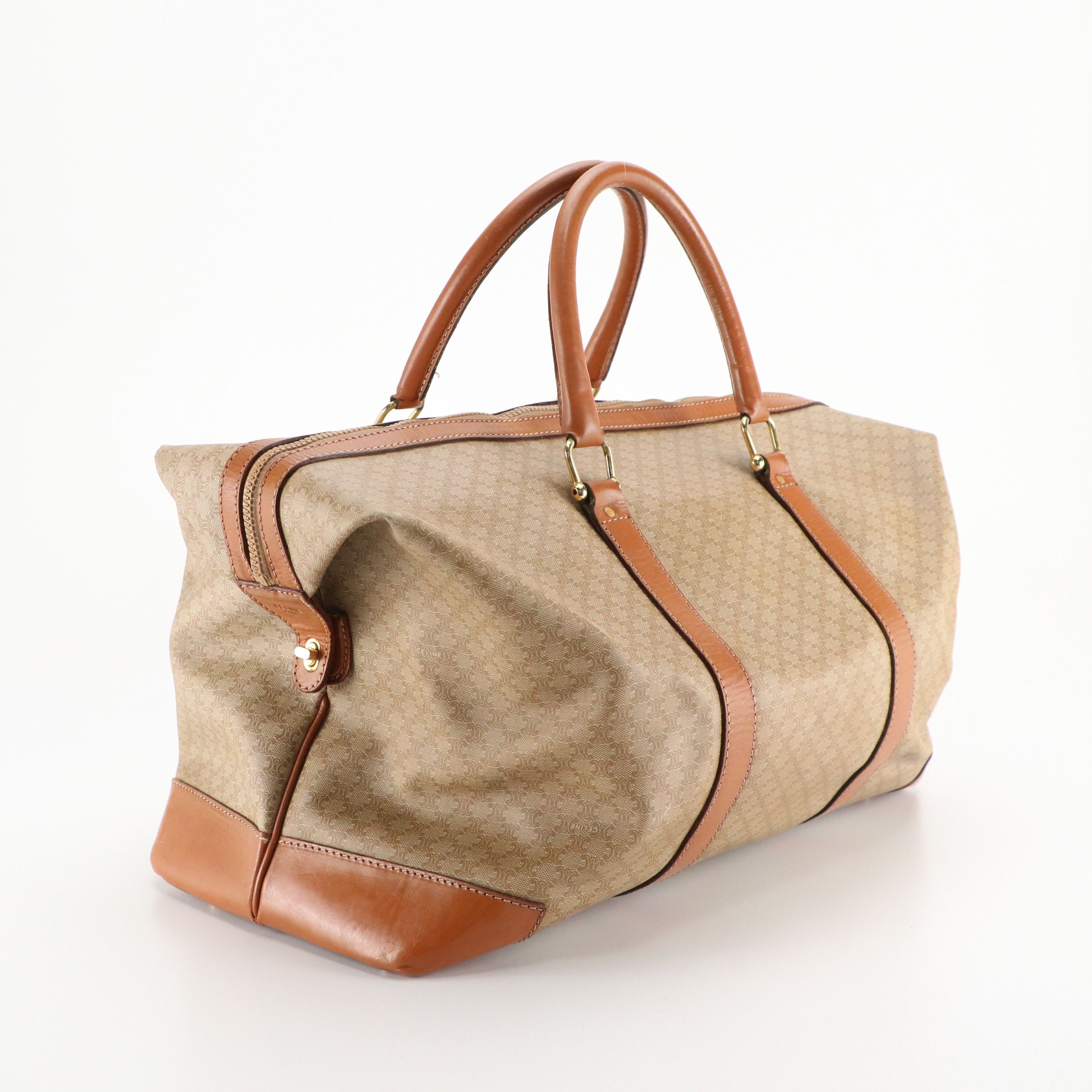 Celine Expandable Weekender Bag in Macadam Canvas with Leather Trim