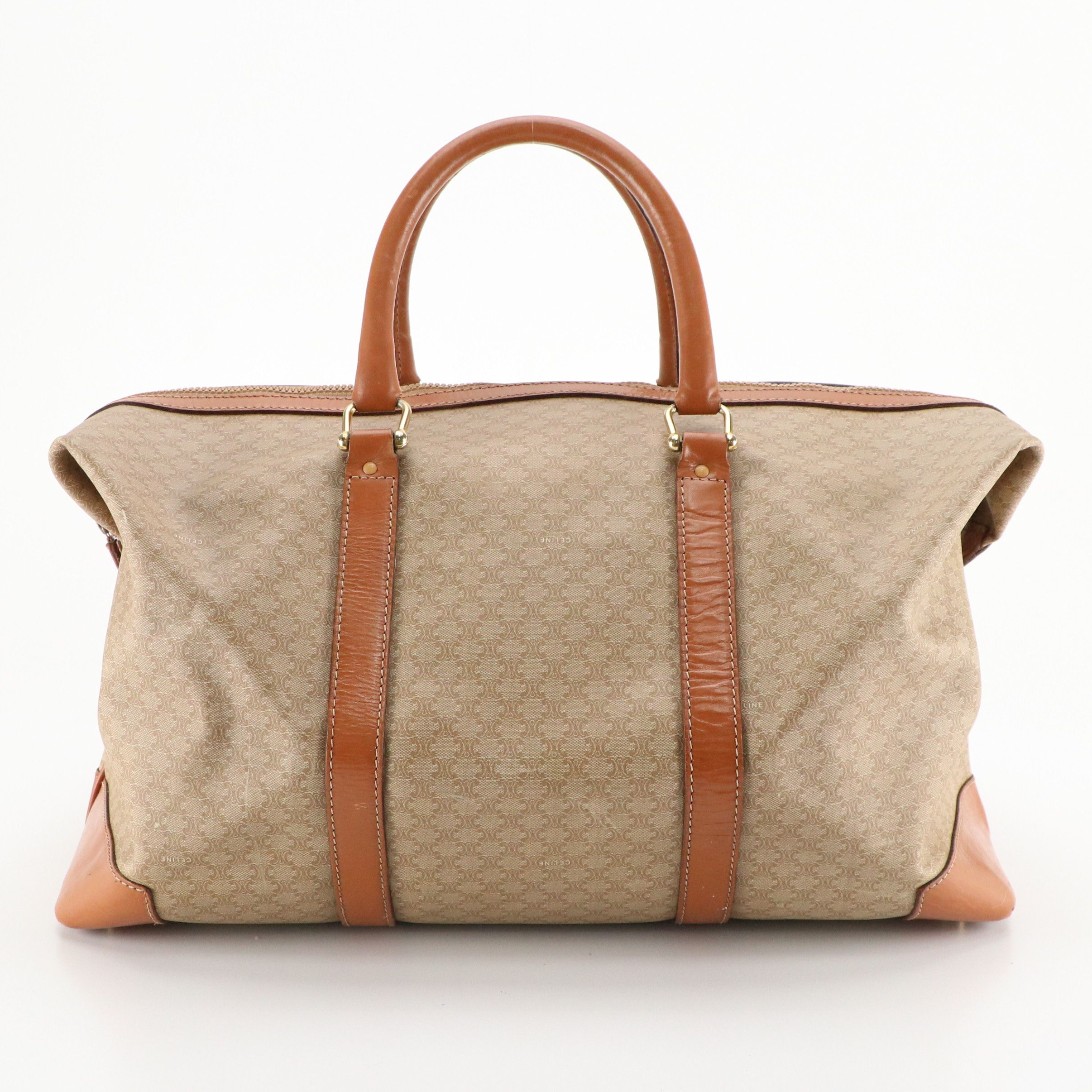 Celine Expandable Weekender Bag in Macadam Canvas with Leather Trim