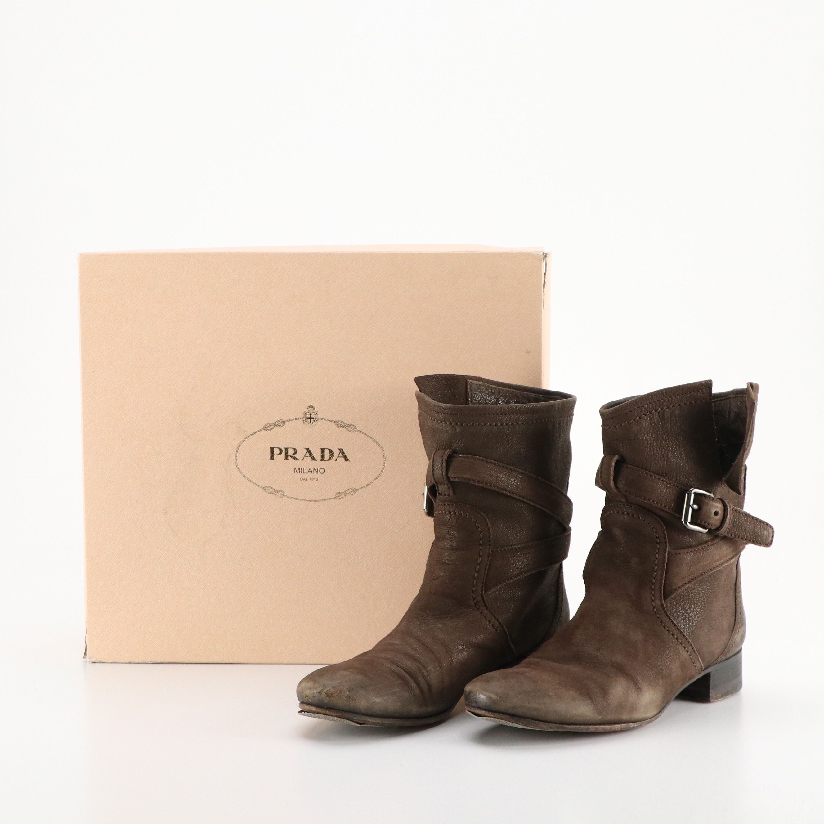 Prada Graphite Calzature Donna Boots in Capra Antic Leather