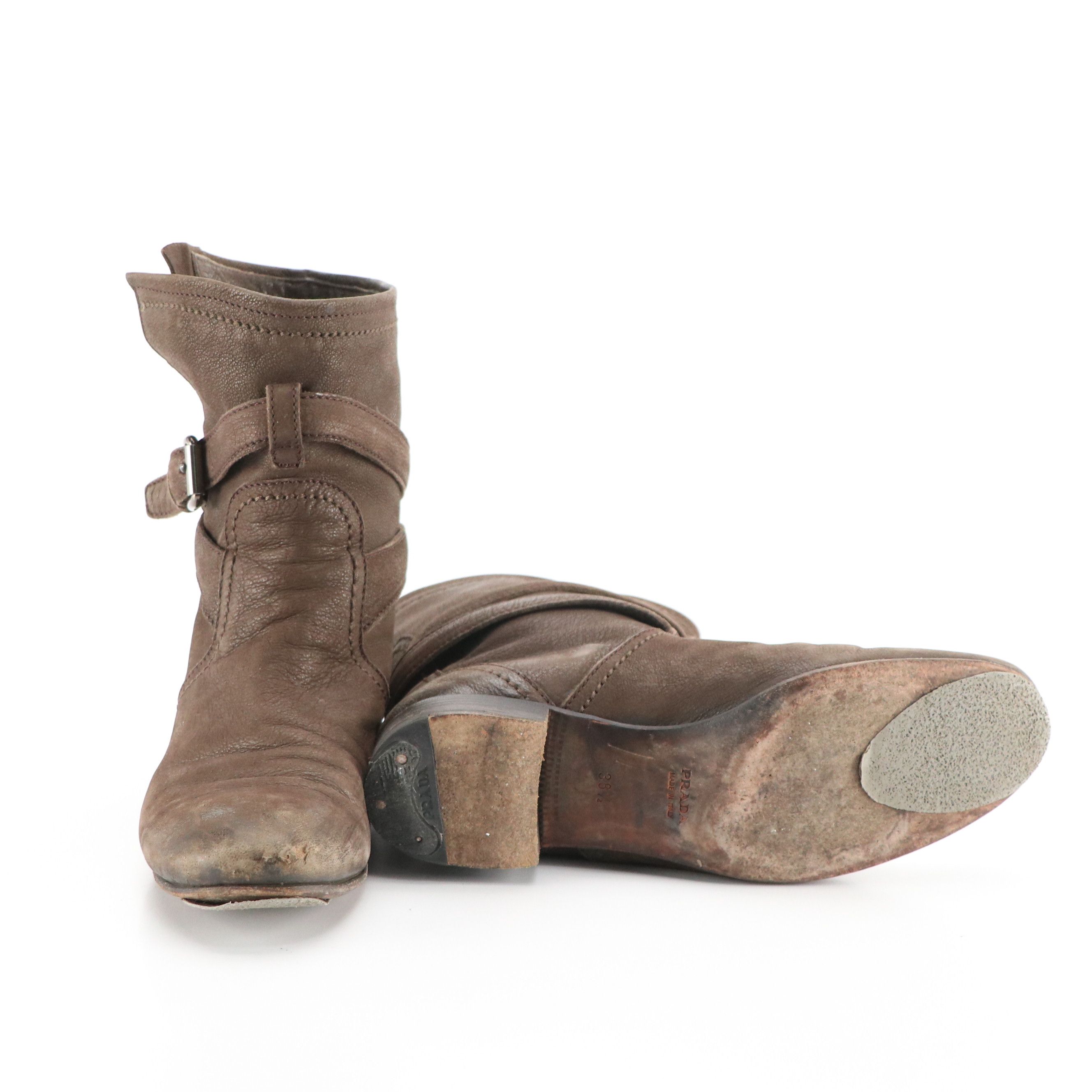 Prada Graphite Calzature Donna Boots in Capra Antic Leather