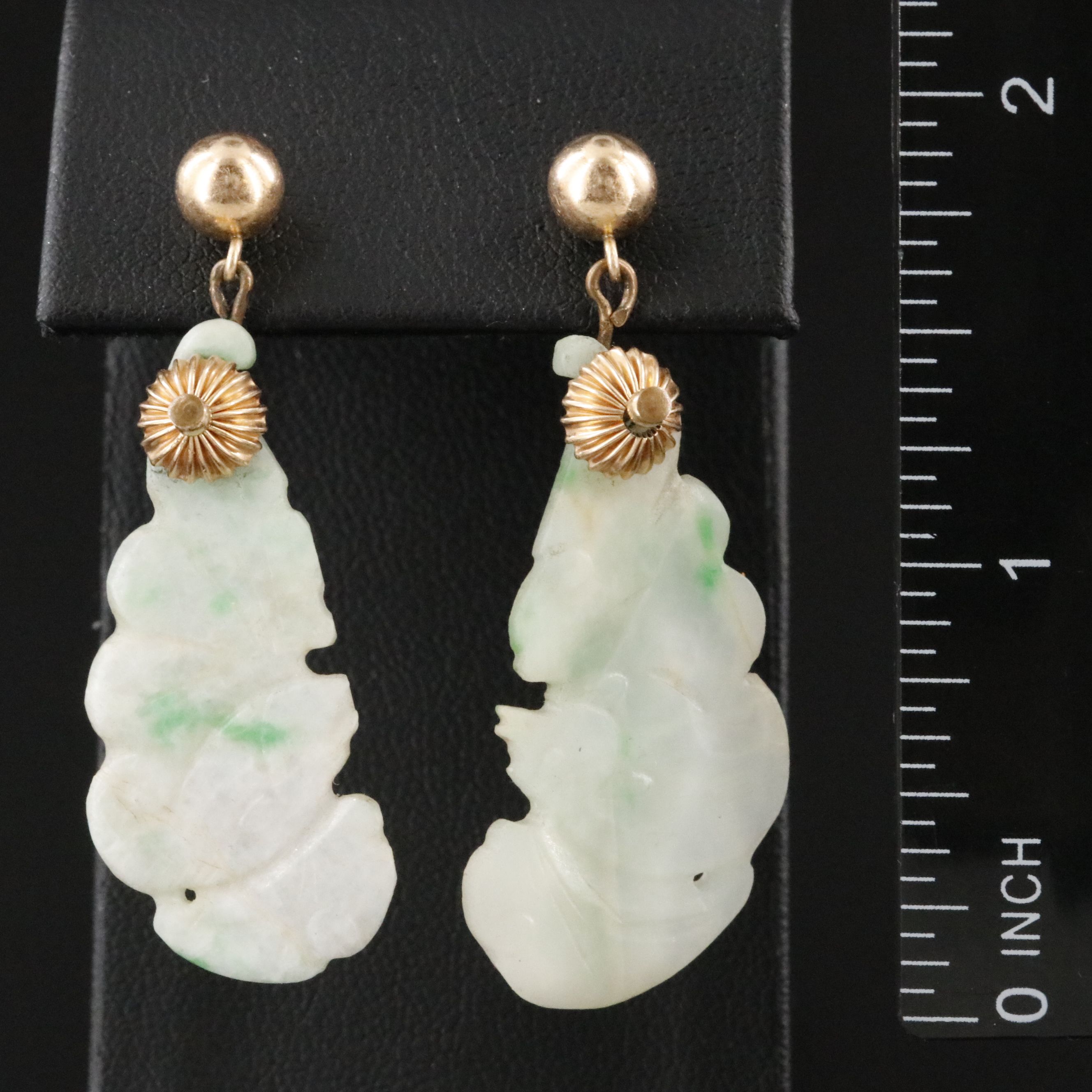 Carved Jadeite Earrings Featuring 14K & 10K