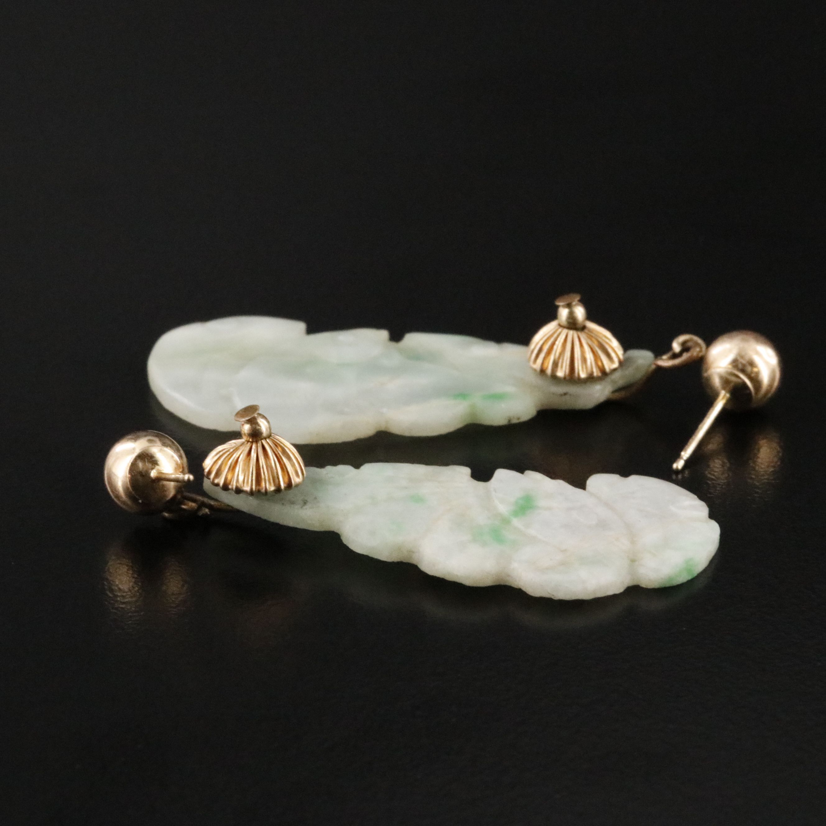 Carved Jadeite Earrings Featuring 14K & 10K