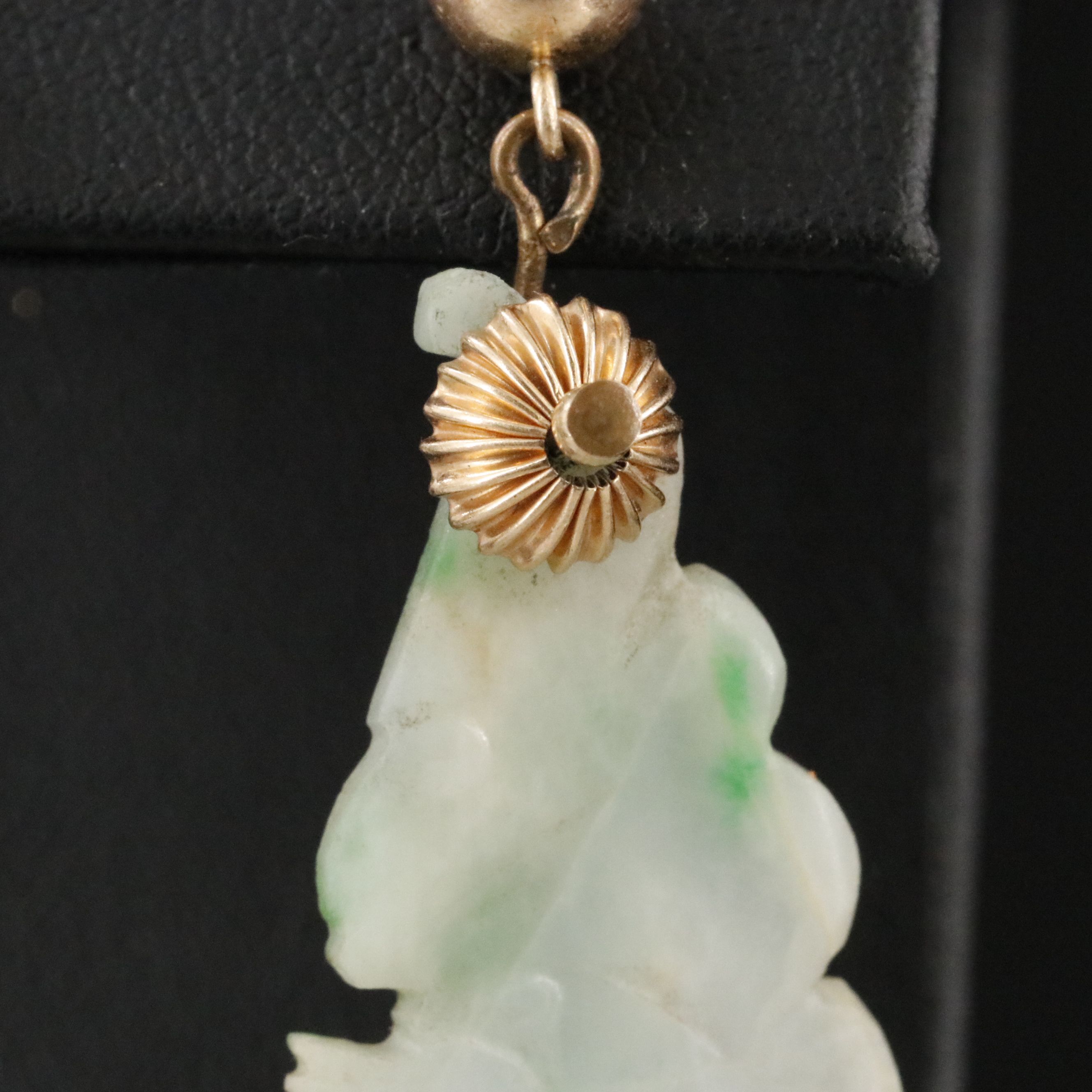 Carved Jadeite Earrings Featuring 14K & 10K