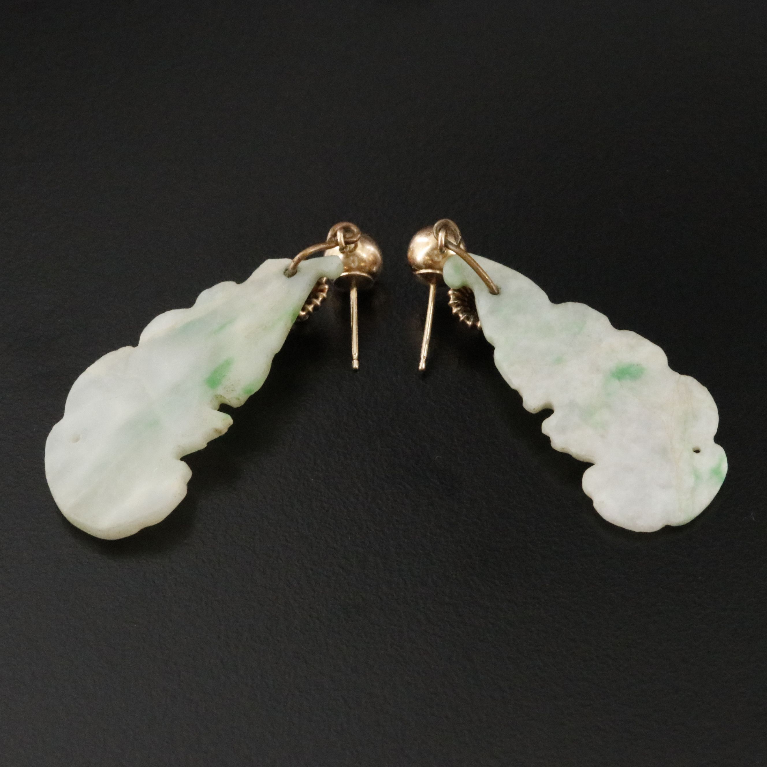 Carved Jadeite Earrings Featuring 14K & 10K