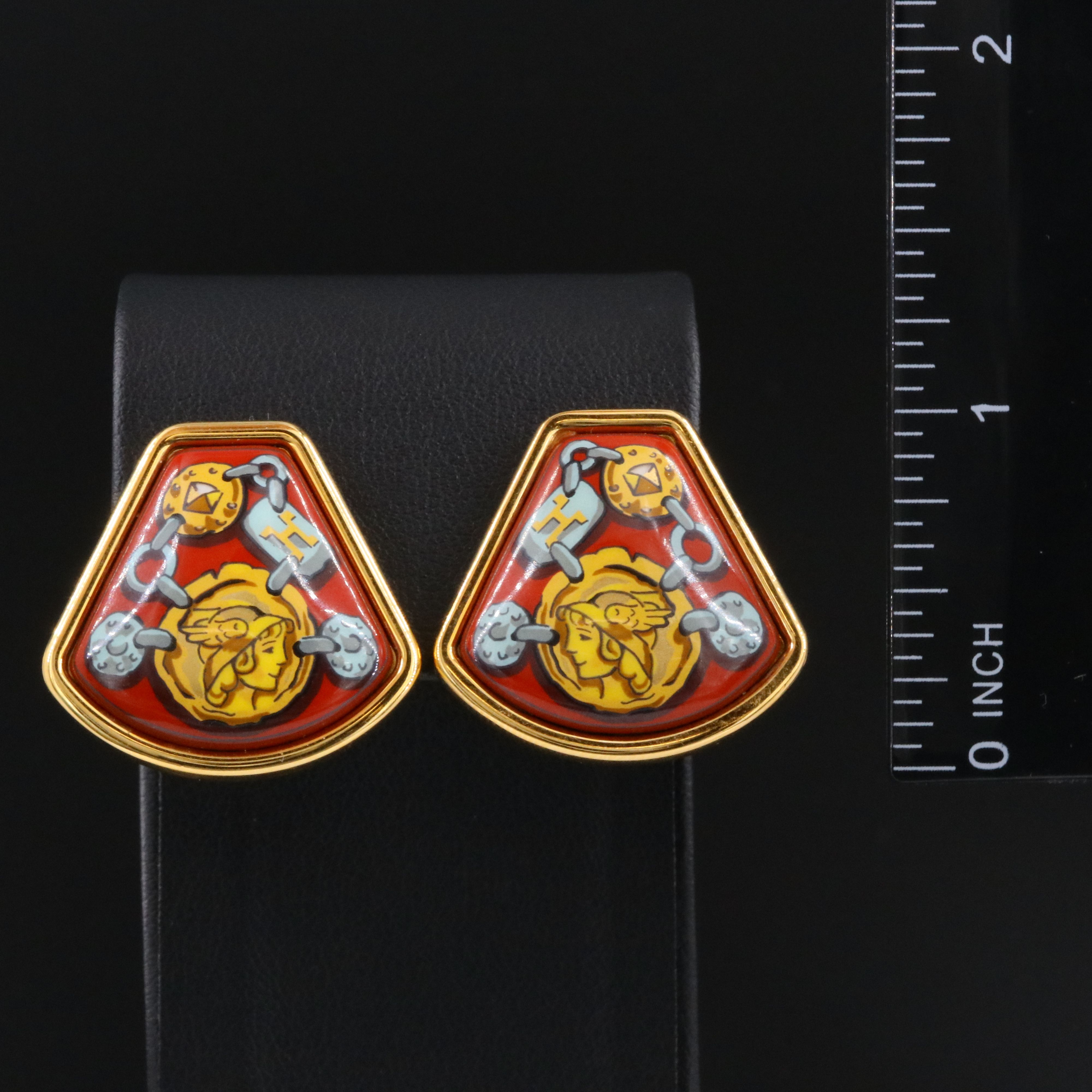 Hermès Hermès Chain Motif Enamel Clip Earrings