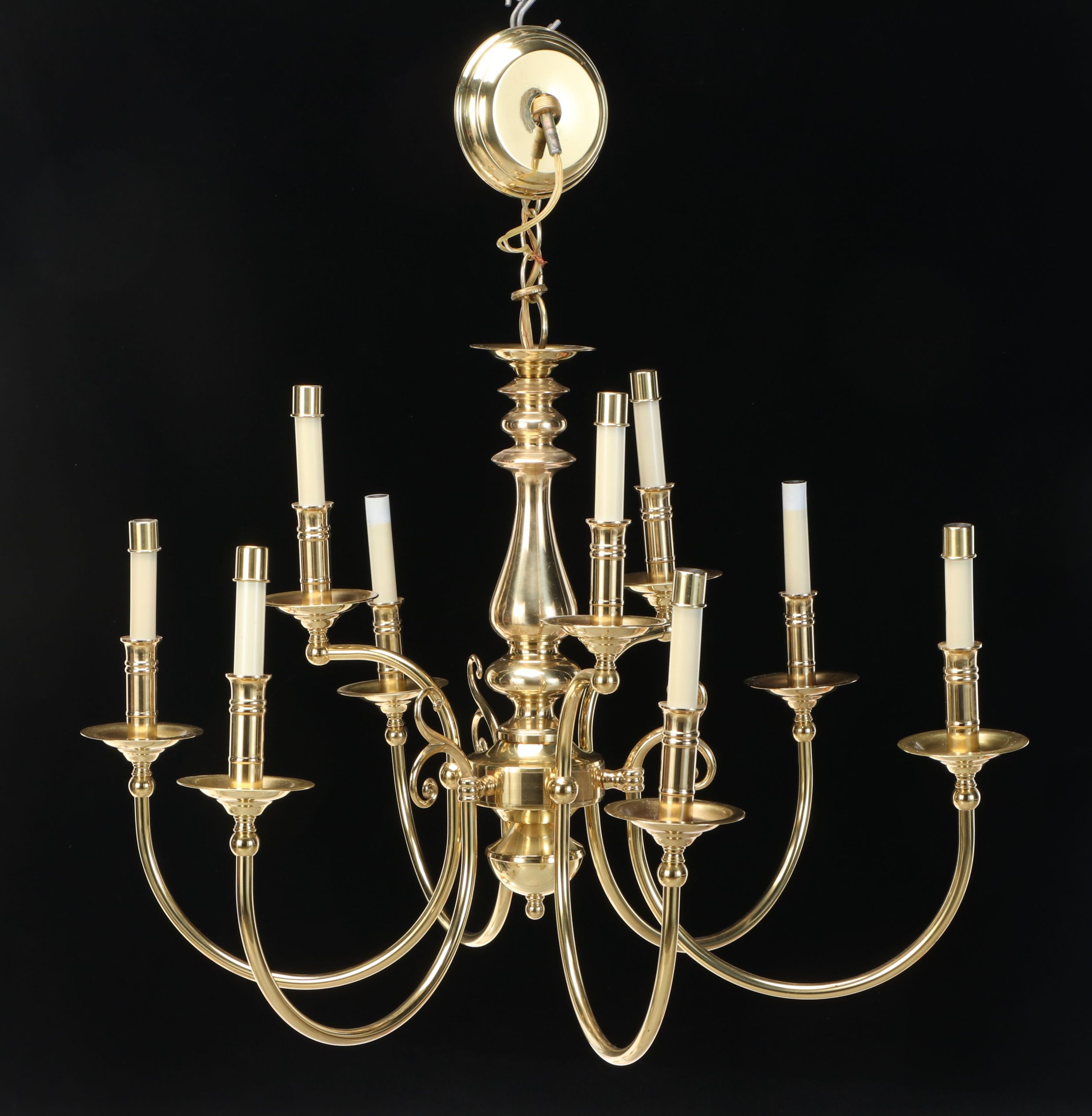 Dutch Baroque Style Brass Chandelier with Matching Wall Sconces