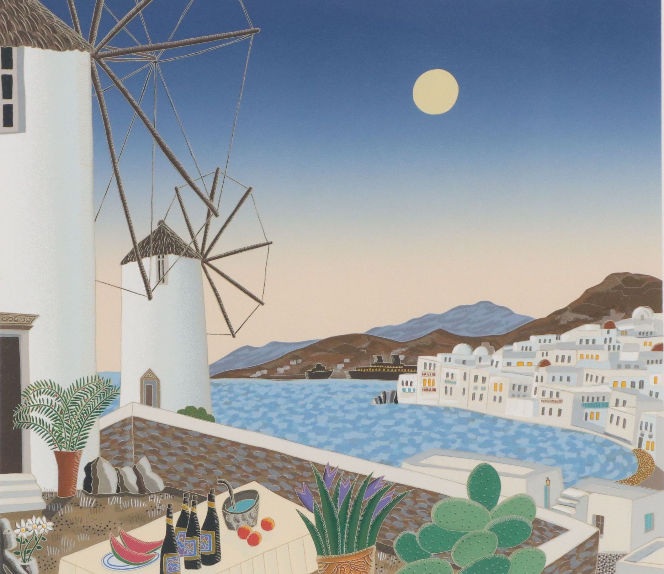 Thomas McKnight Serigraph "Windmills," 1985
