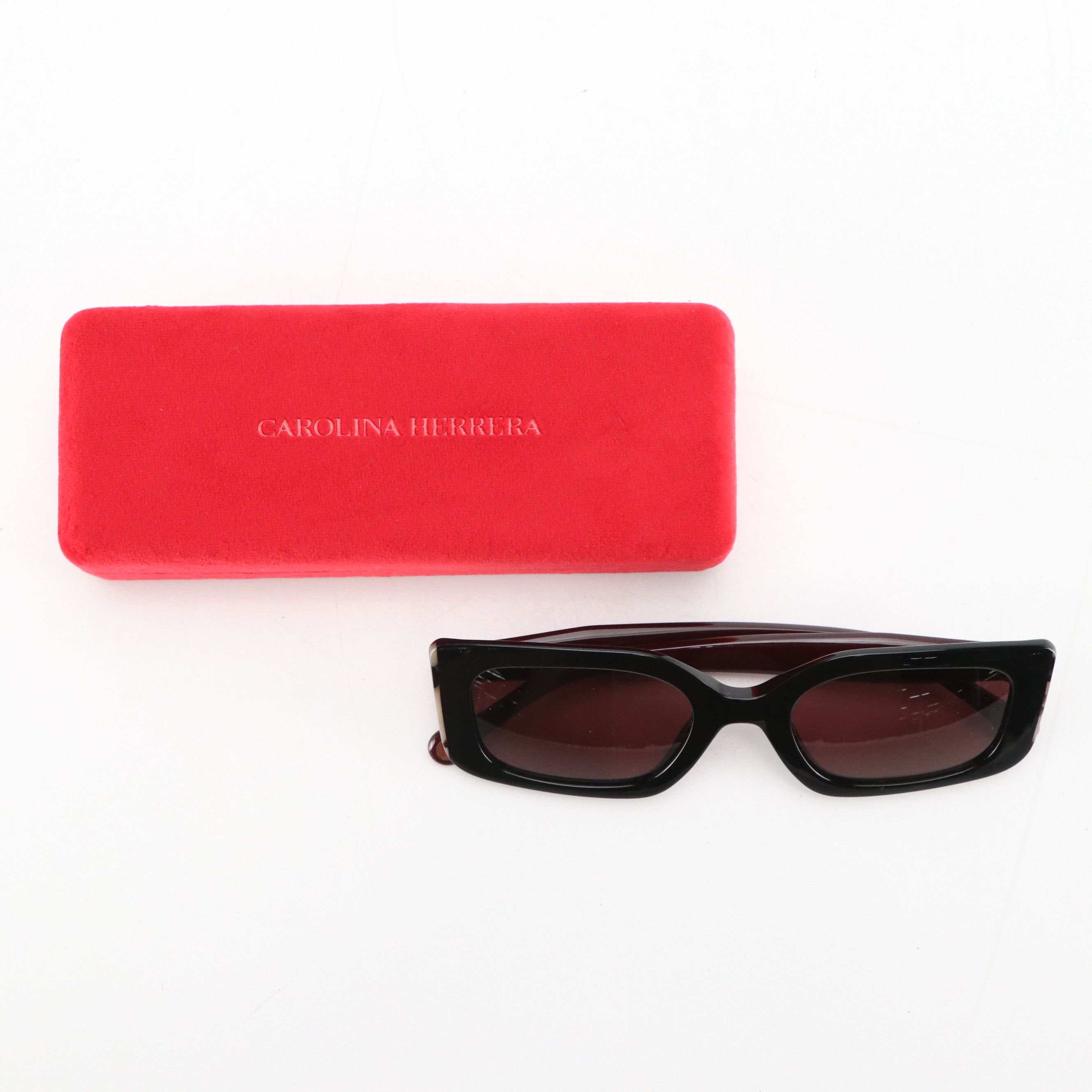 Carolina Herrera HER 0182/S GUUU1 Black/Burgundy Rectangular Sunglasses in Case