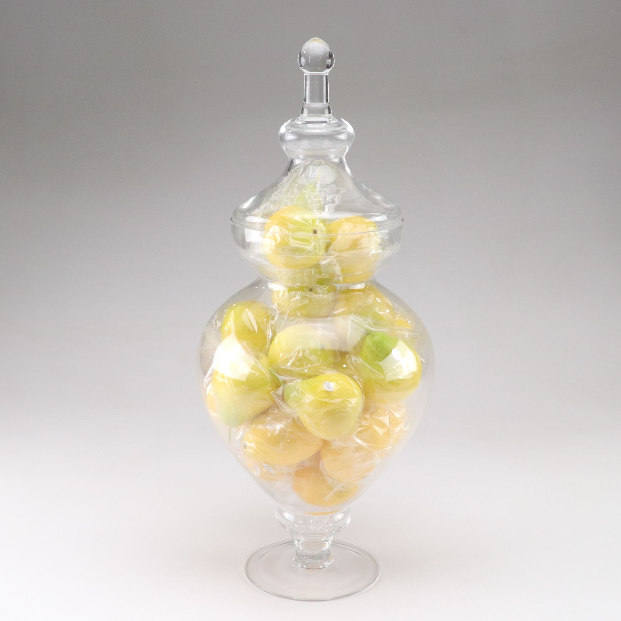 Apothecary Jar with Faux Pears & Dinner Plates