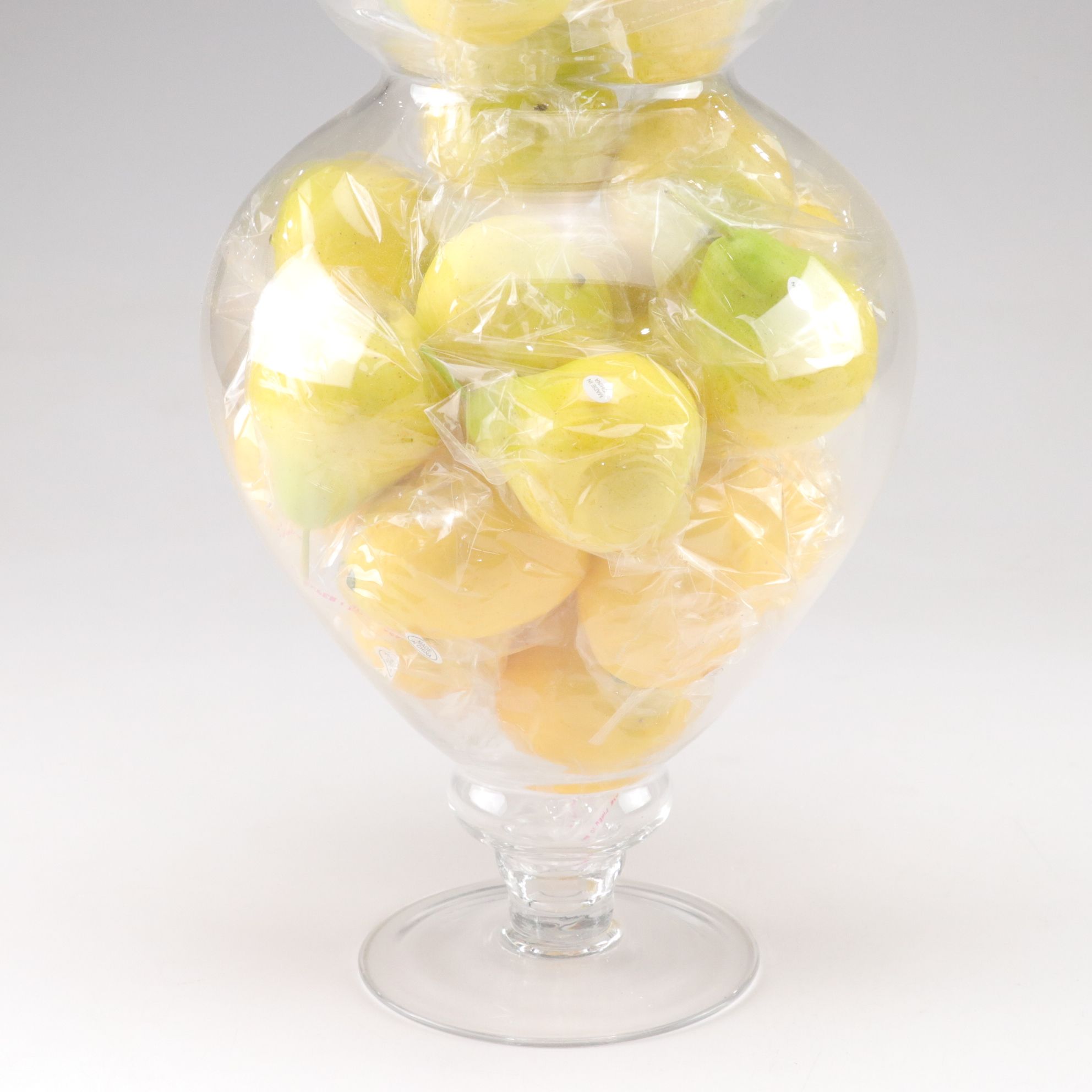 Apothecary Jar with Faux Pears & Dinner Plates