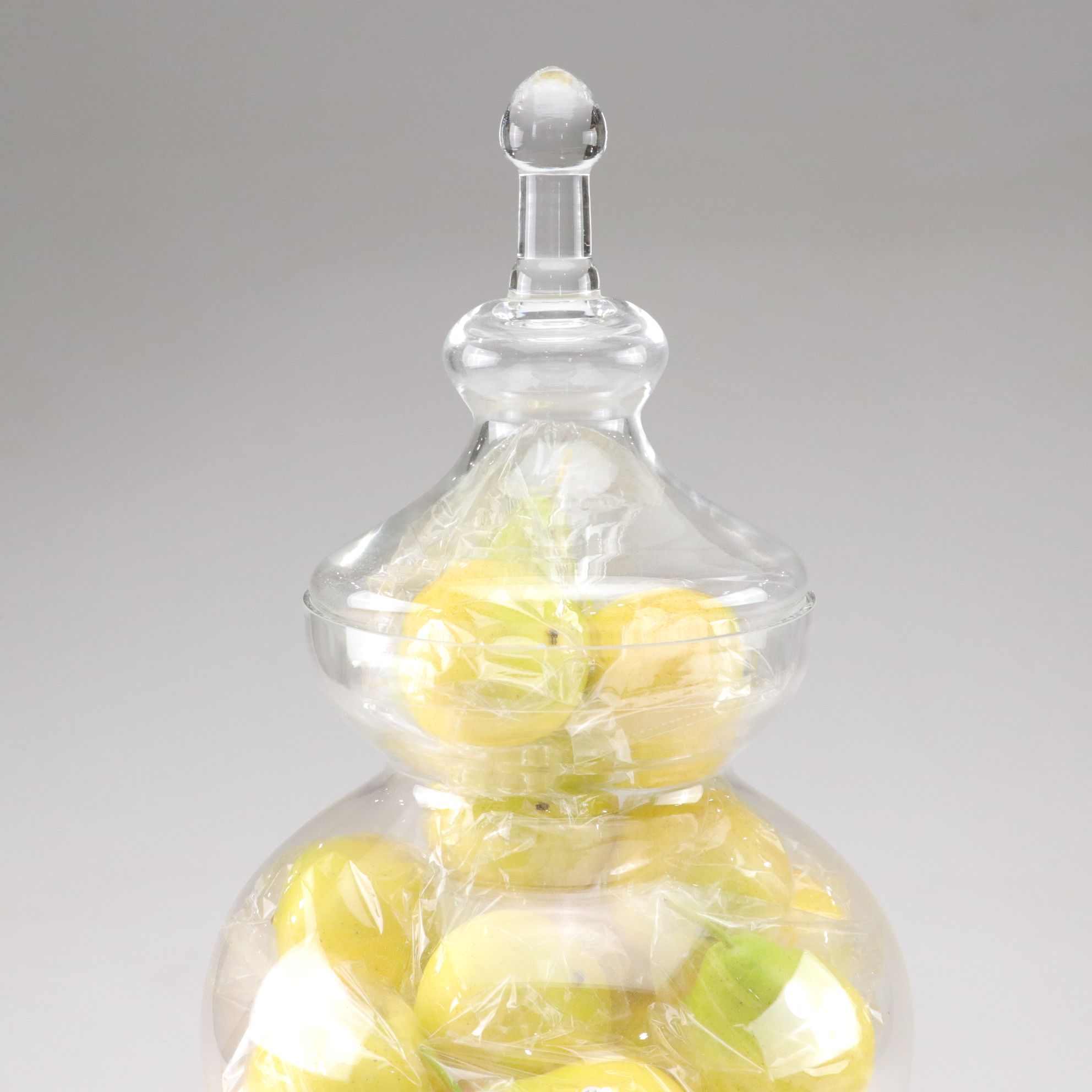 Apothecary Jar with Faux Pears & Dinner Plates