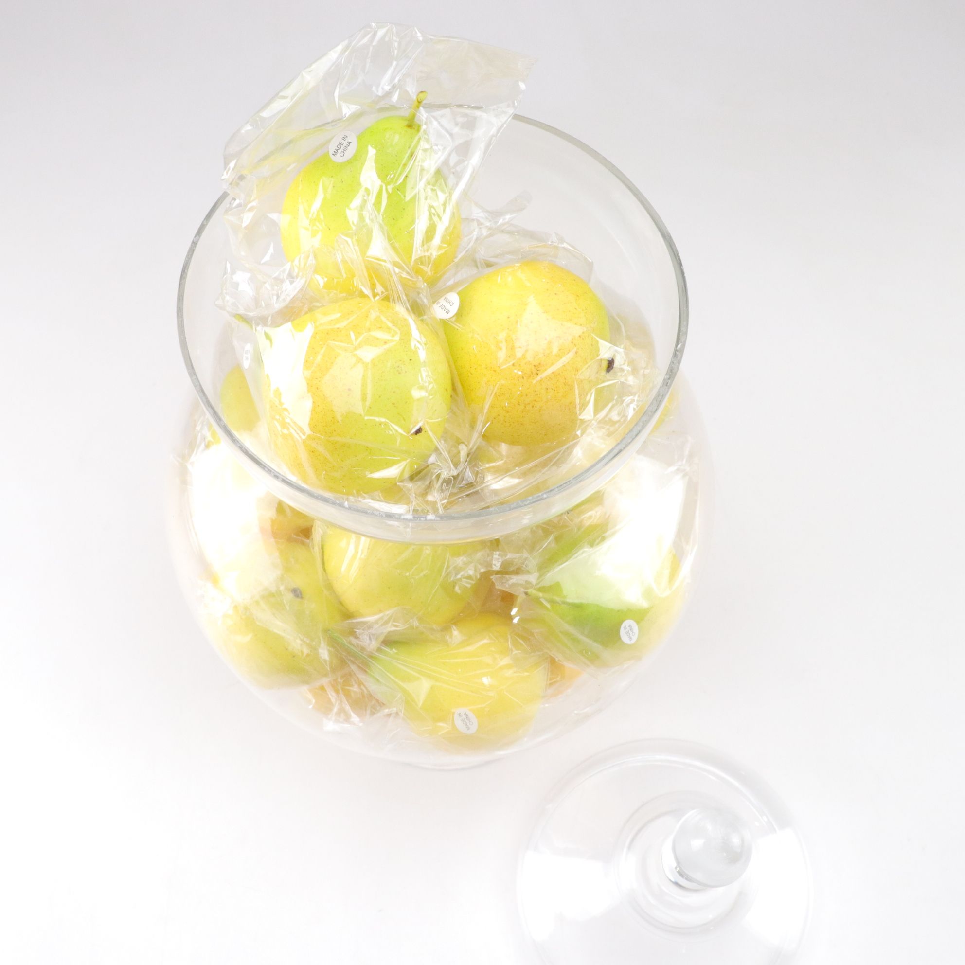 Apothecary Jar with Faux Pears & Dinner Plates