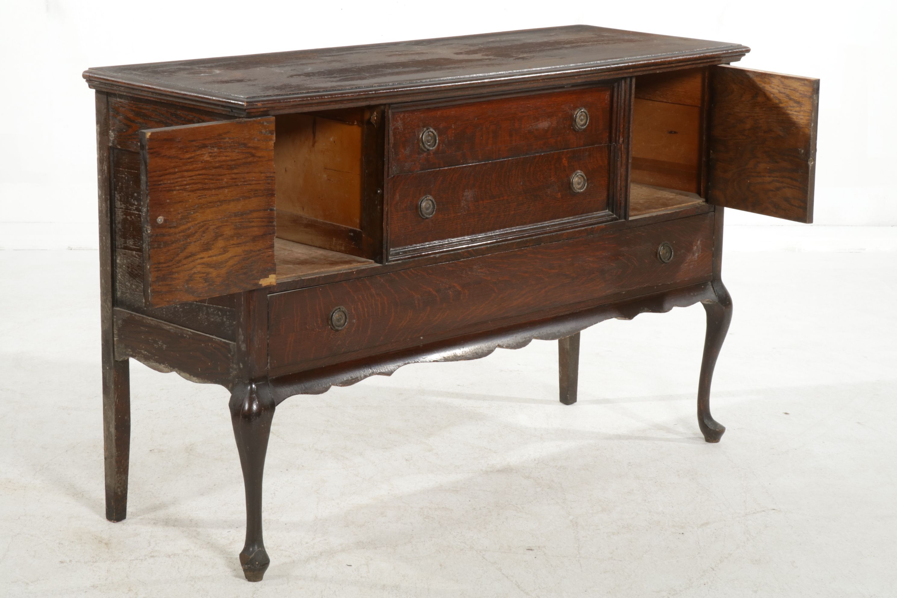 Empire Furniture Queen Anne Style Oak Sideboard, Early 20th Century