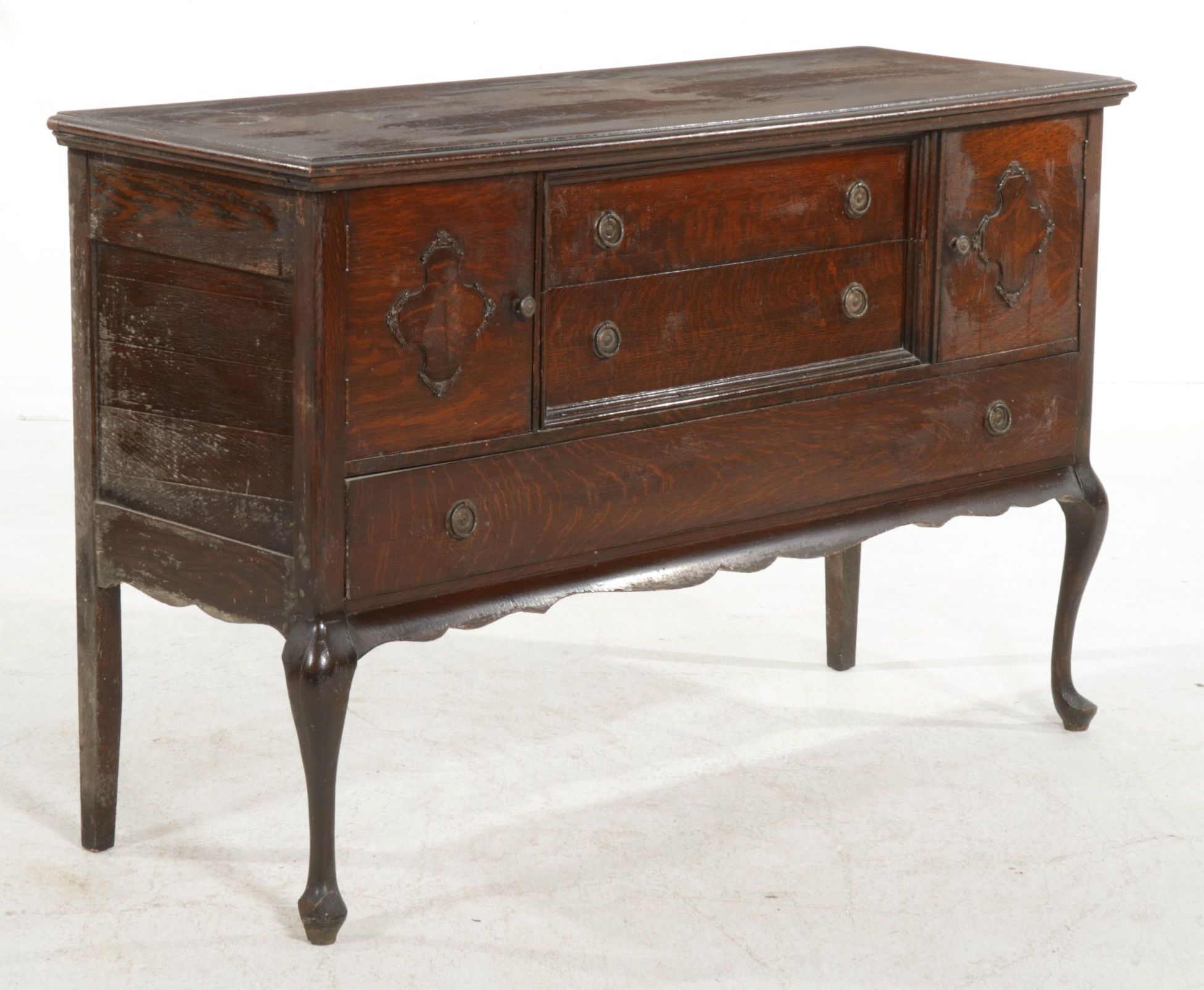 Empire Furniture Queen Anne Style Oak Sideboard, Early 20th Century