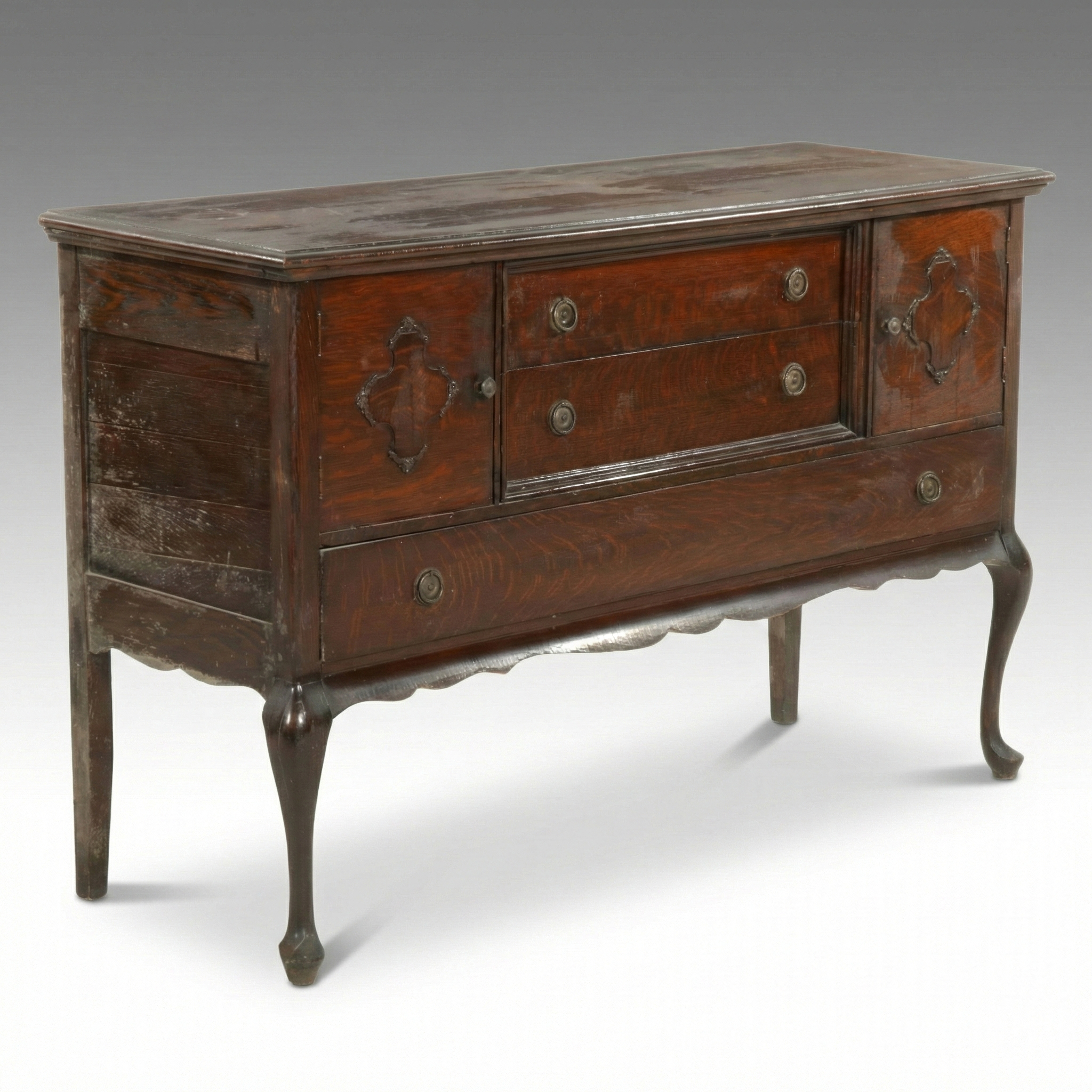 Empire Furniture Queen Anne Style Oak Sideboard, Early 20th Century